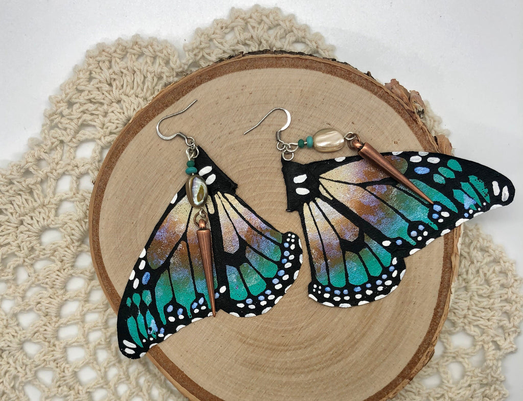Hand Painted & Crafted Butterfly Earrings - "the Beach Wing"