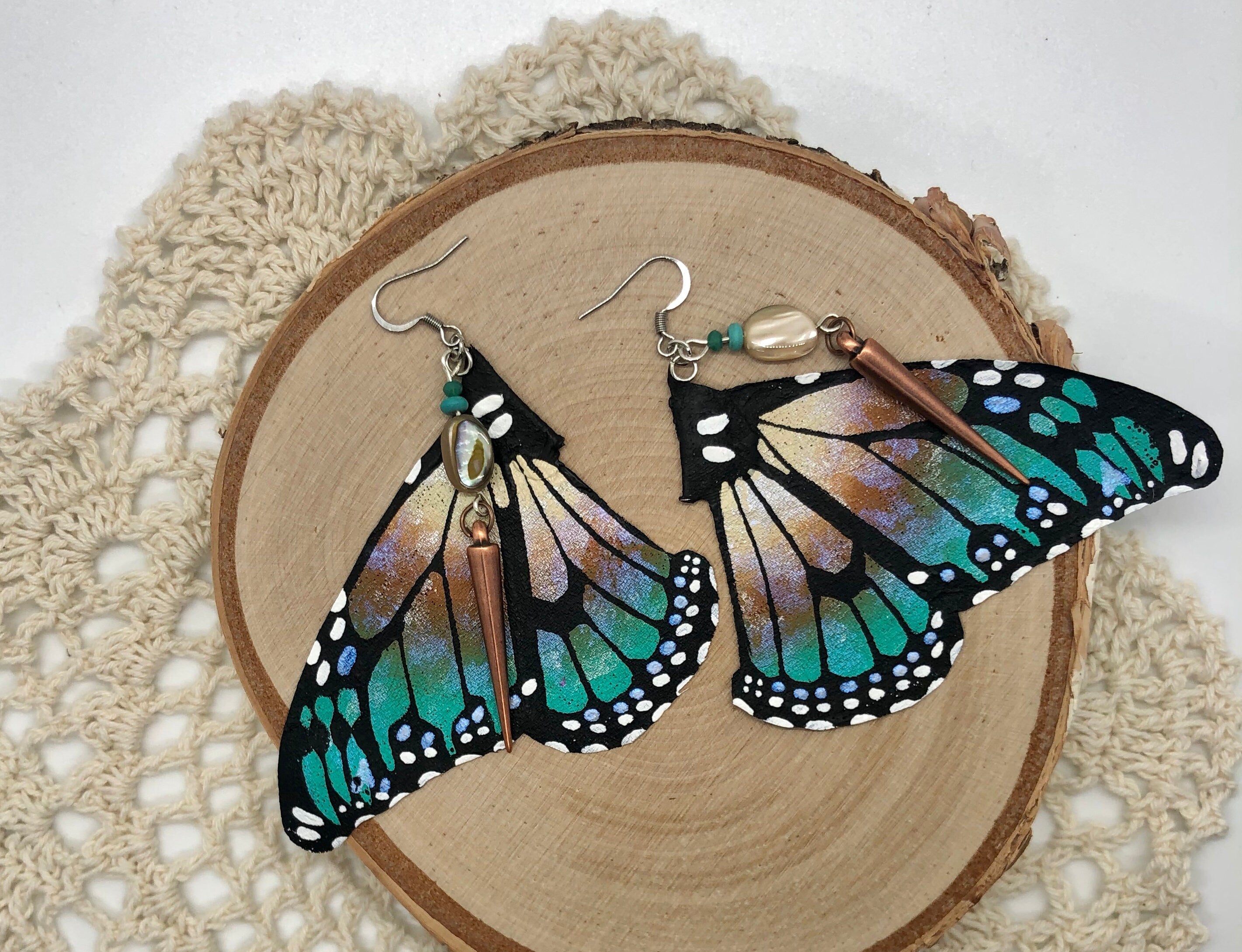 Hand Painted & Crafted Butterfly Earrings - "the Beach Wing"