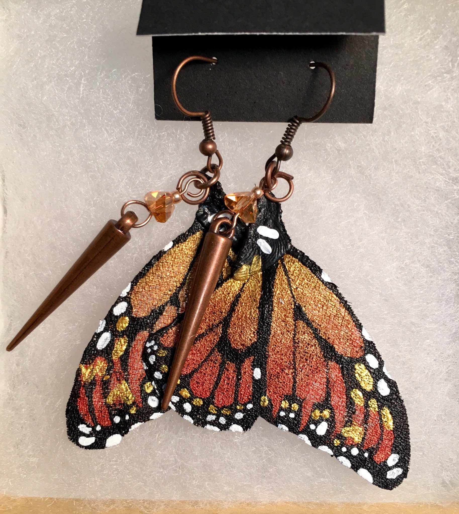 Hand Painted & Crafted Monarch Butterfly Earrings - "the Mini Copper Queen"
