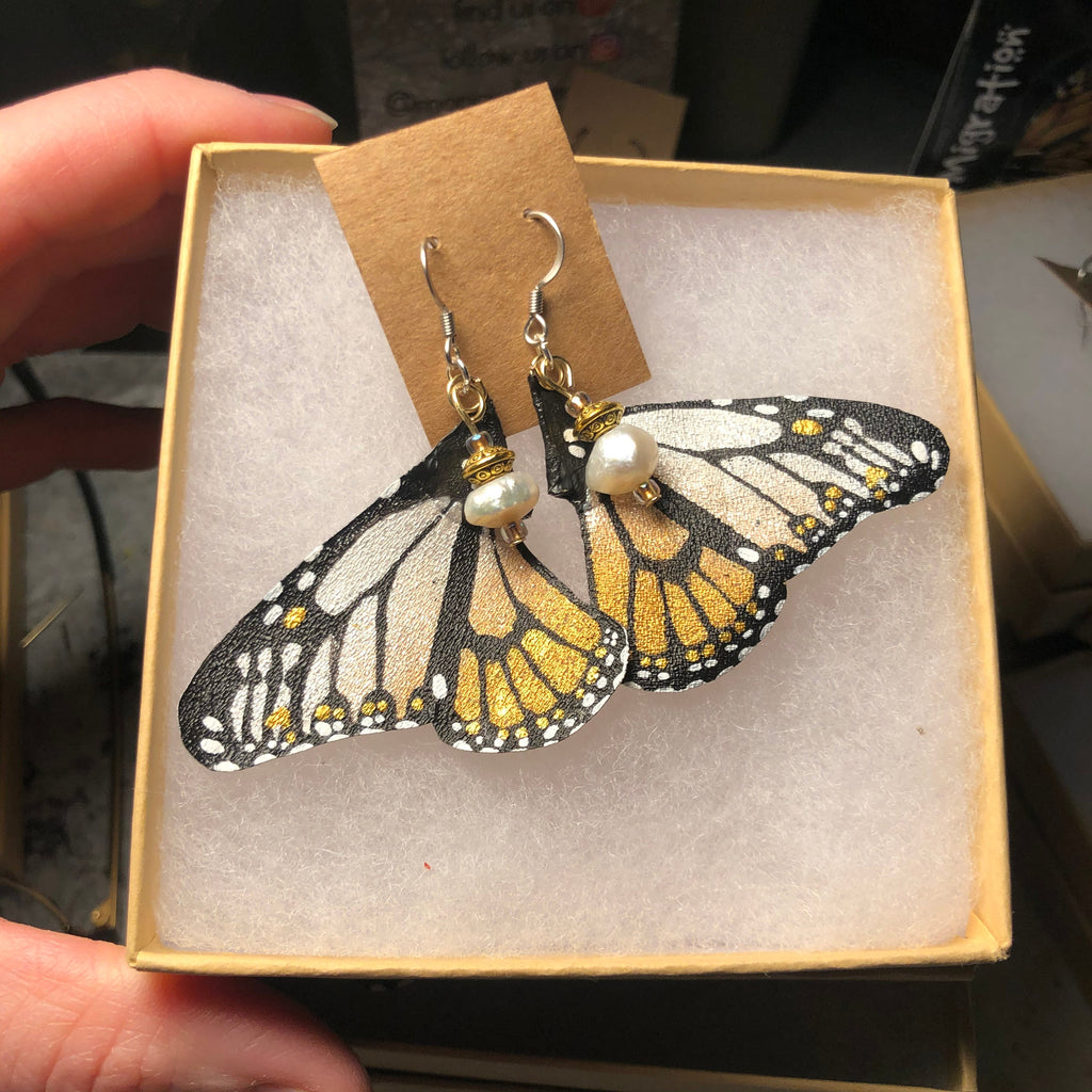 Hand Painted & Crafted Monarch Butterfly Earrings - "the Mini Glory wings"