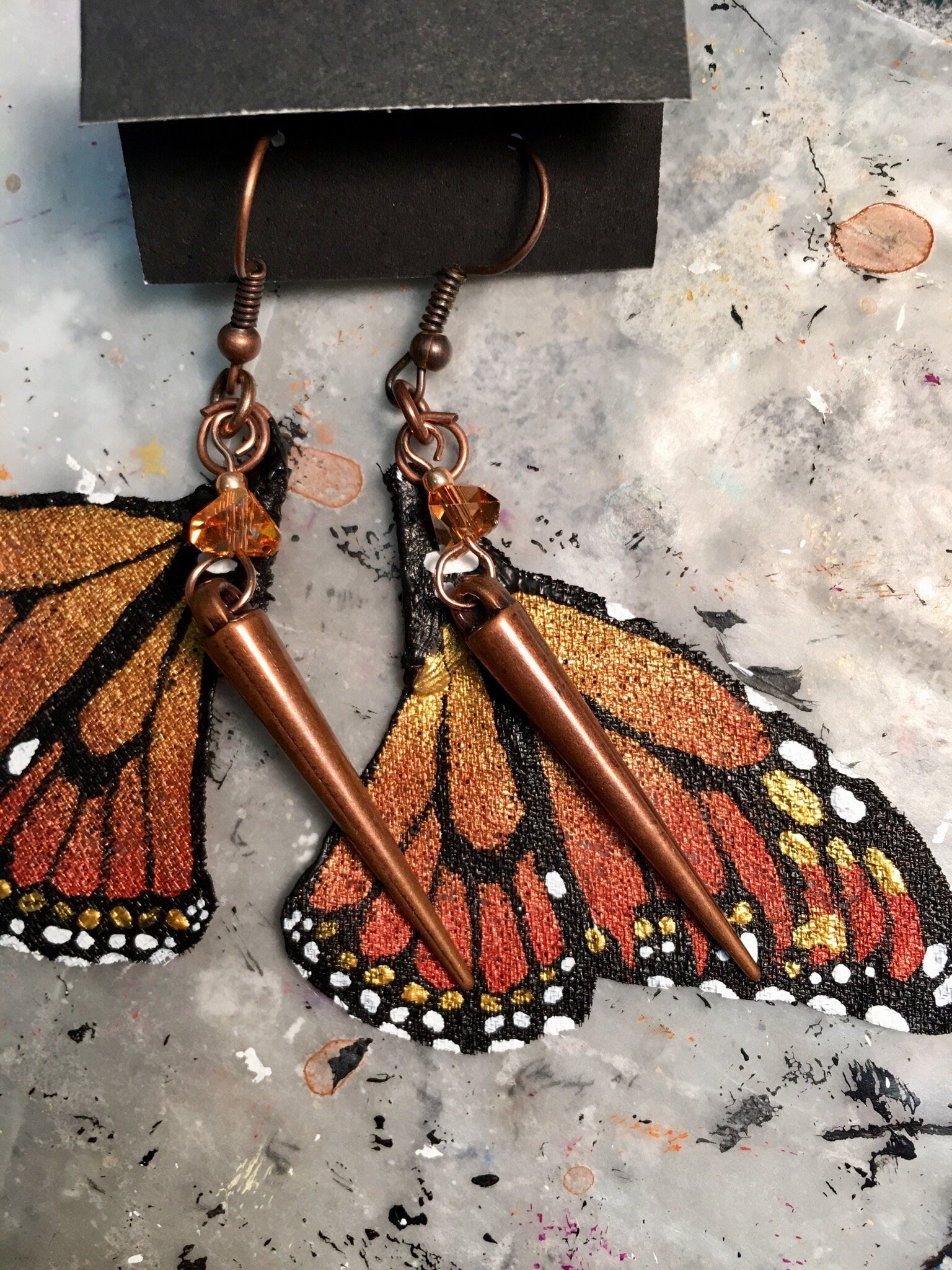 Hand Painted & Crafted Monarch Butterfly Earrings - "the Mini Copper Queen"