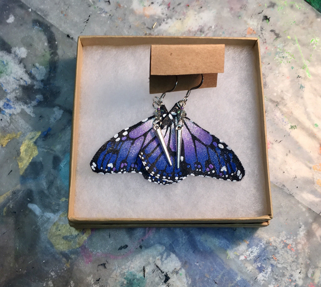 Hand Painted & Crafted Monarch Butterfly Earrings - "the Joanie G Wing Mini"
