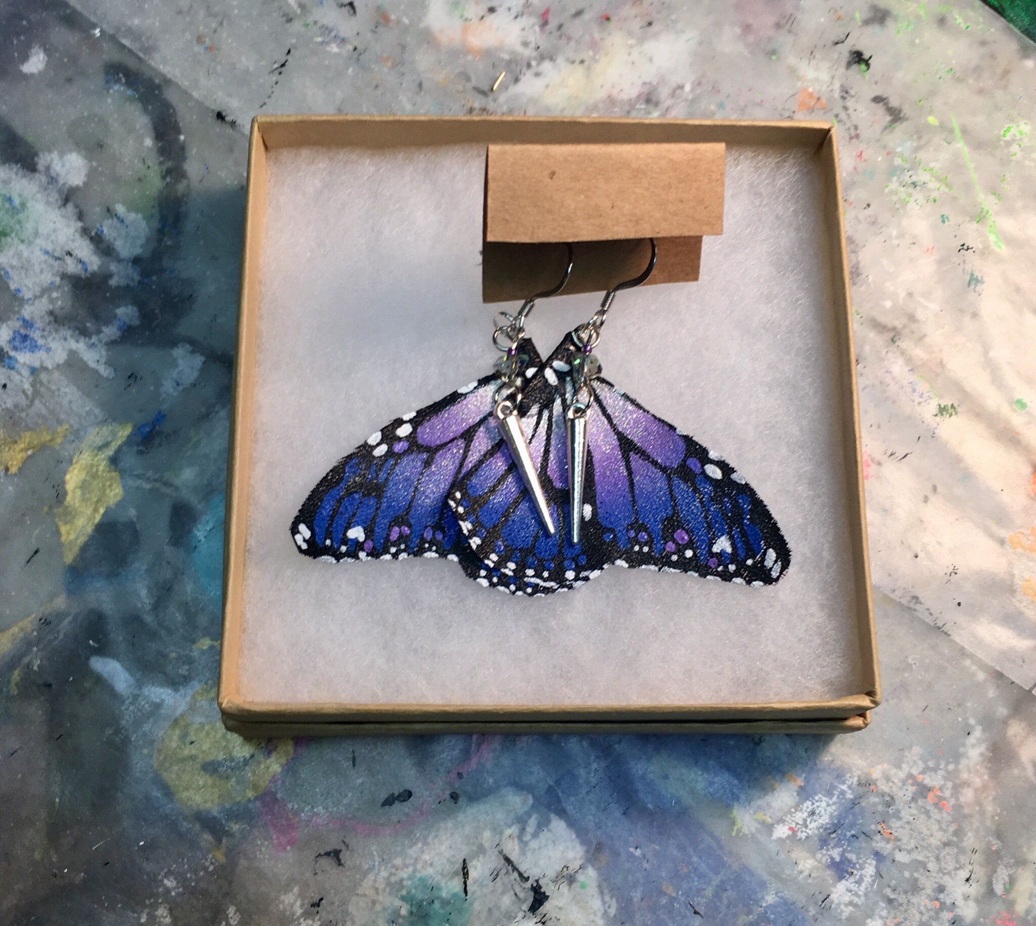 Hand Painted & Crafted Monarch Butterfly Earrings - "the Joanie G Wing Mini"