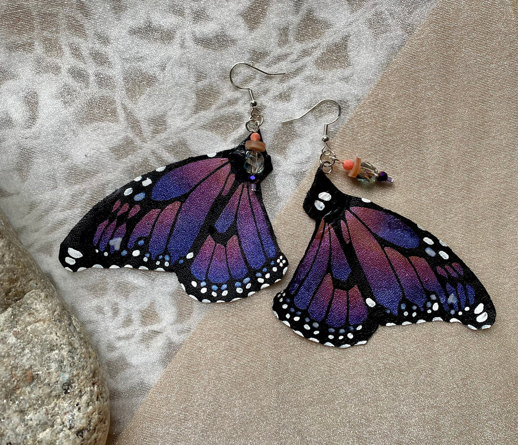 Hand Painted & Crafted Monarch Butterfly Earrings - "the Rellie wing"