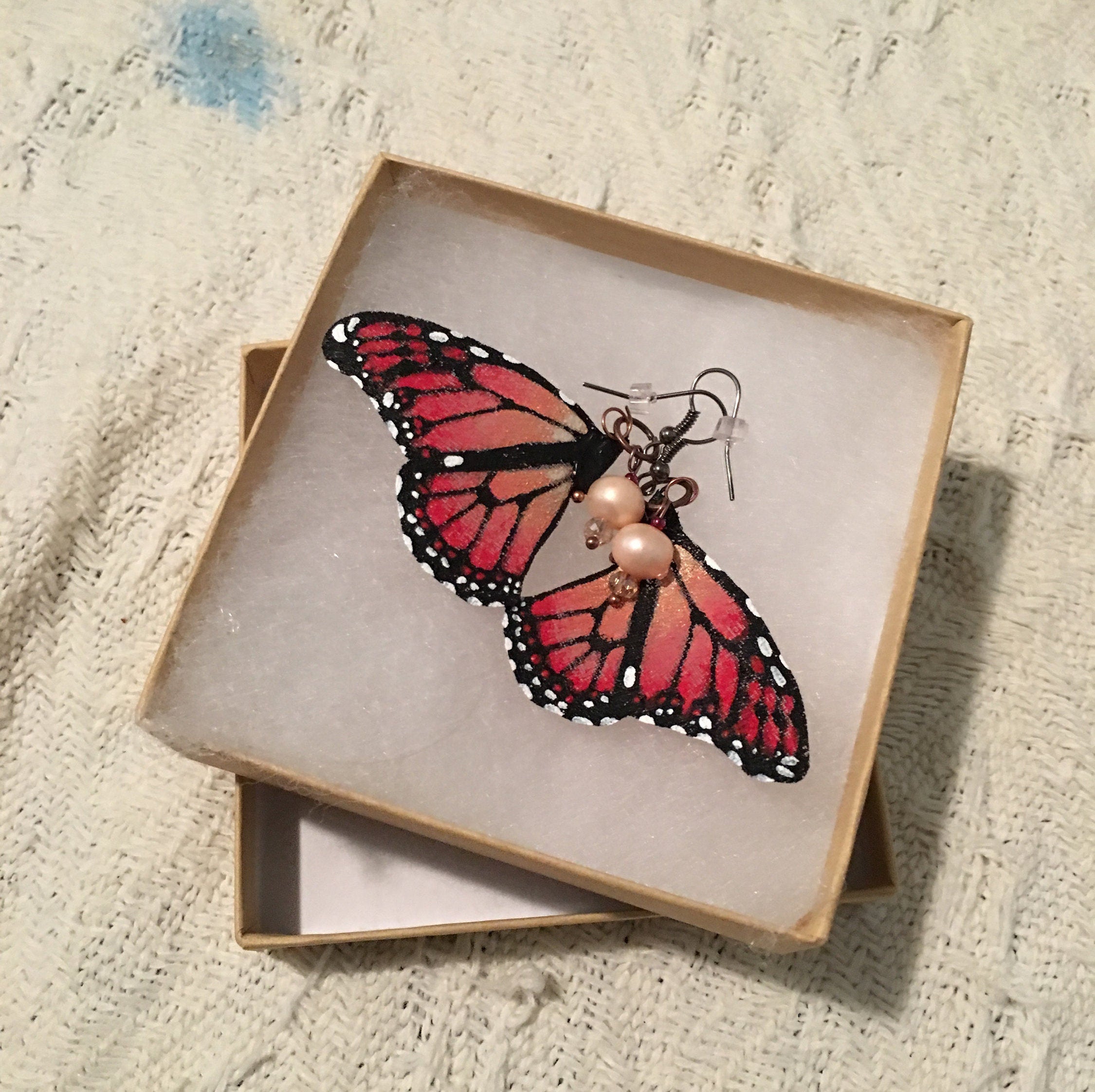 Hand Painted & Crafted Monarch Butterfly Earrings - the Little Darlene mini