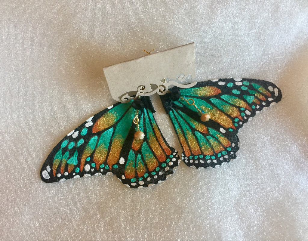 Hand Painted & Crafted Monarch Butterfly Earrings - "the Trish Wing"