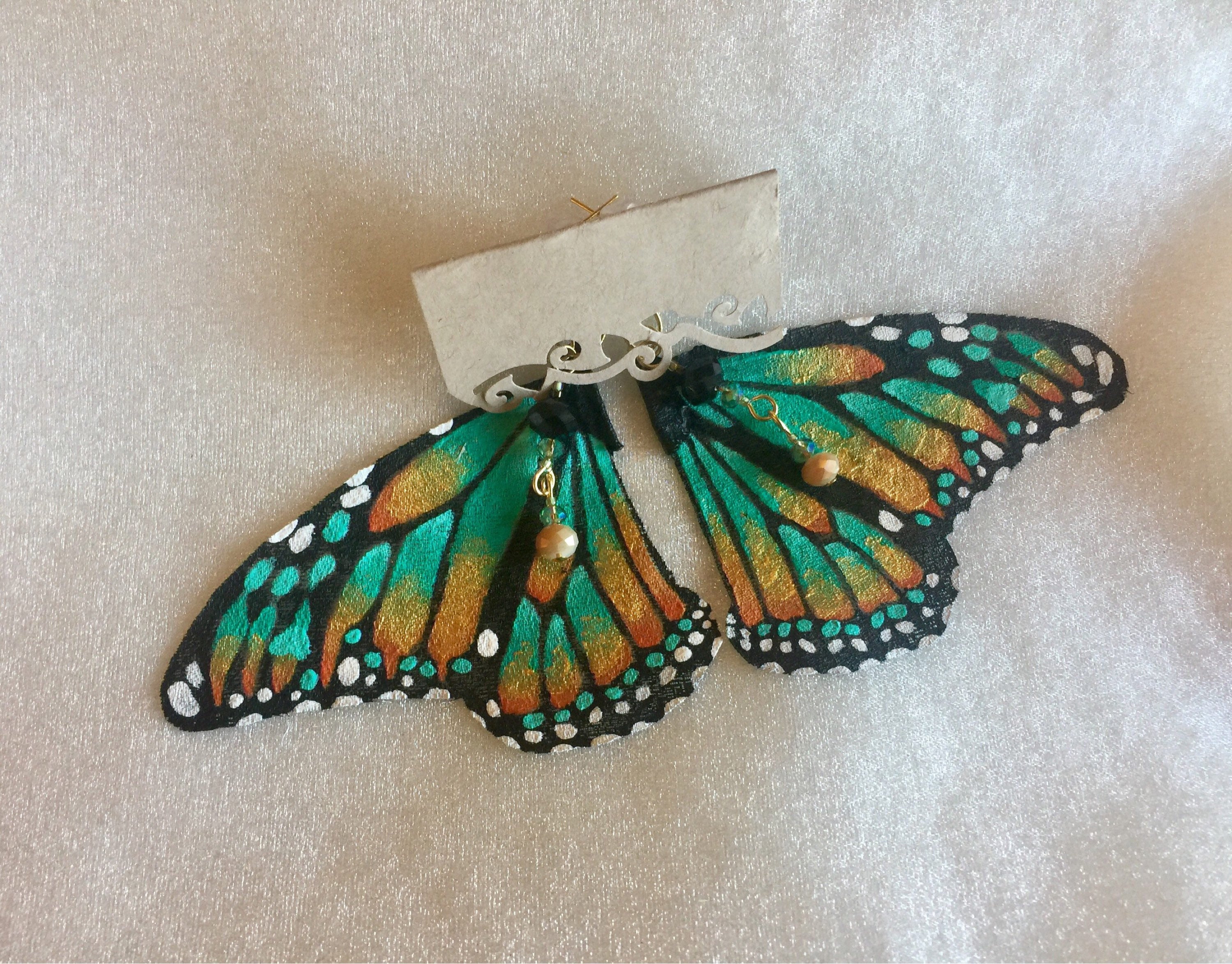 Hand Painted & Crafted Monarch Butterfly Earrings - "the Trish Wing"