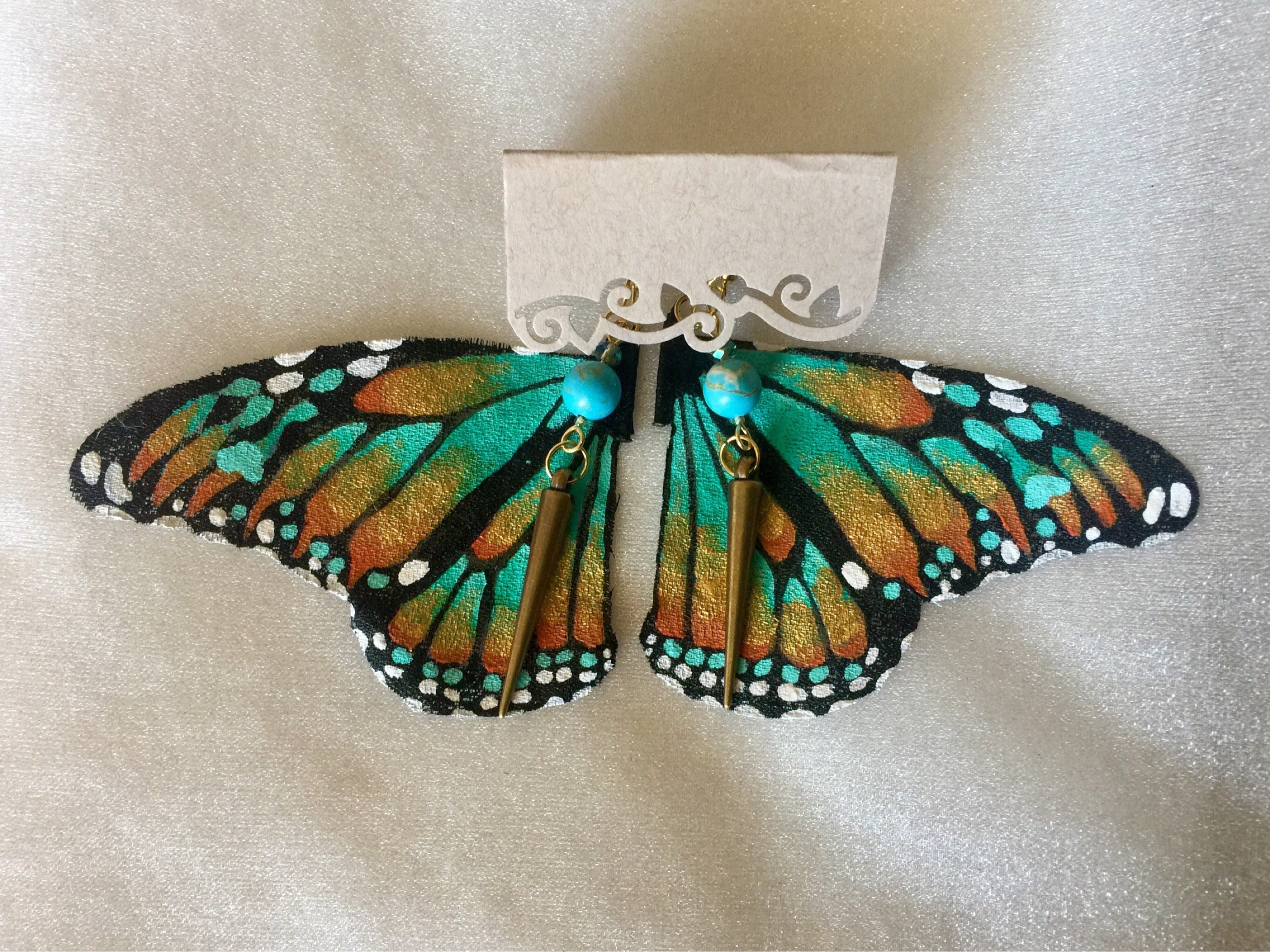 Hand Painted & Crafted Monarch Butterfly Earrings - "the Trish Wing"