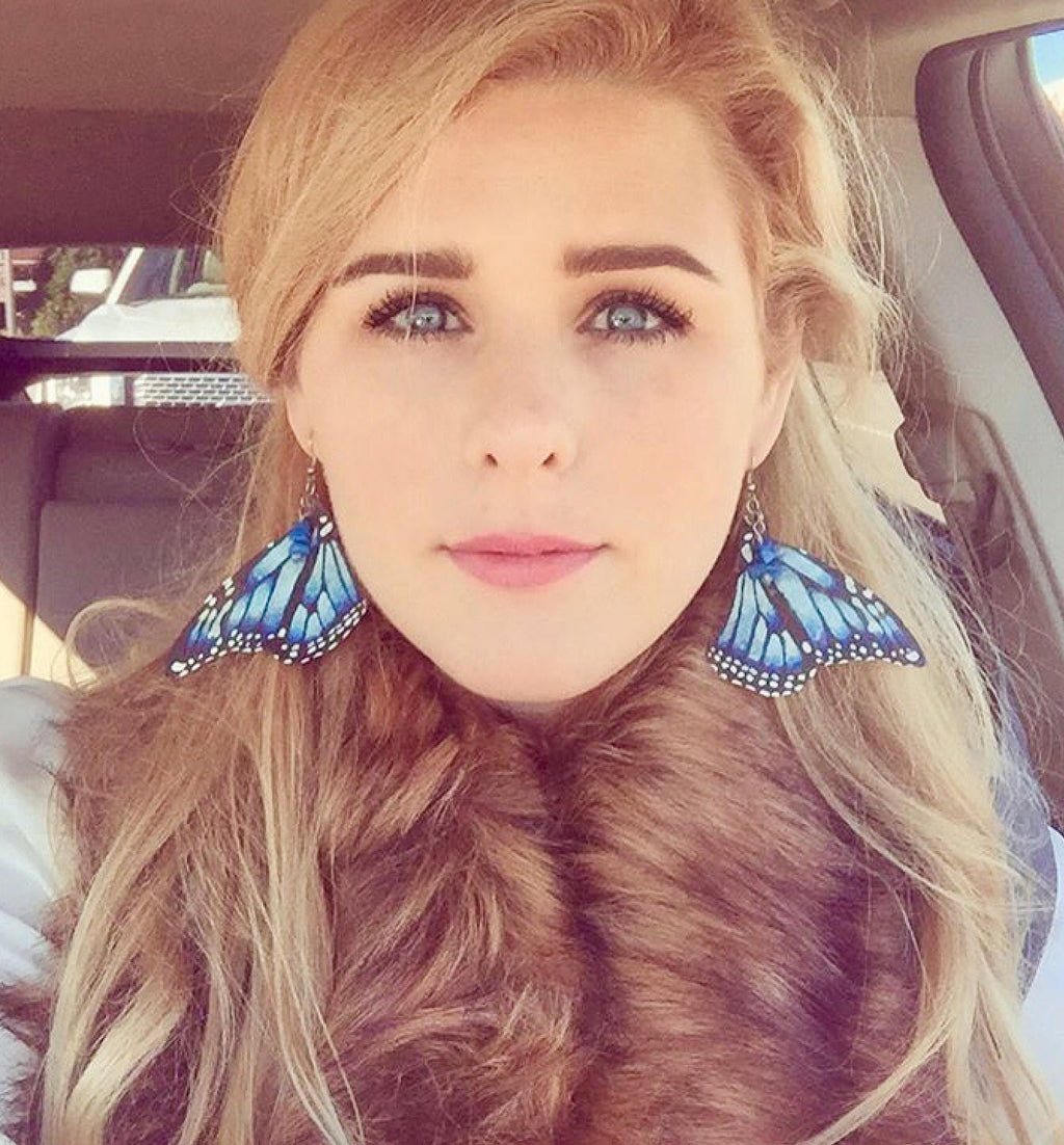 Hand Painted & Crafted Monarch Butterfly Earrings - "the Blue Hope"