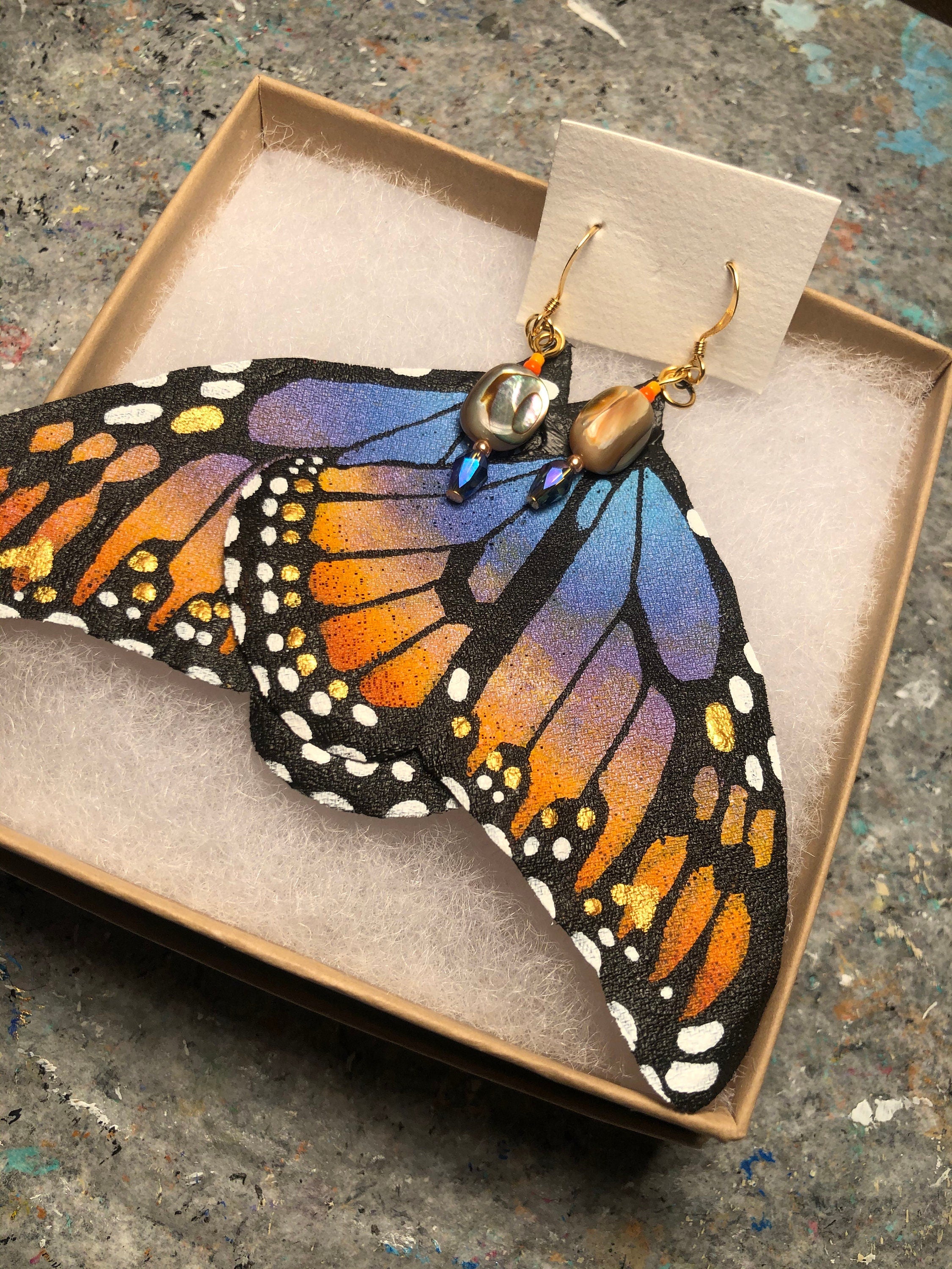 Hand Painted & Crafted Monarch Butterfly Earrings - "the Lani Love wings"