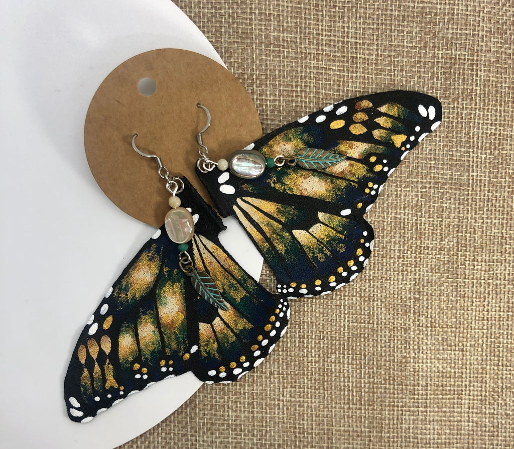 Hand Painted & Crafted Monarch Butterfly Earrings - "the Callie Wing"