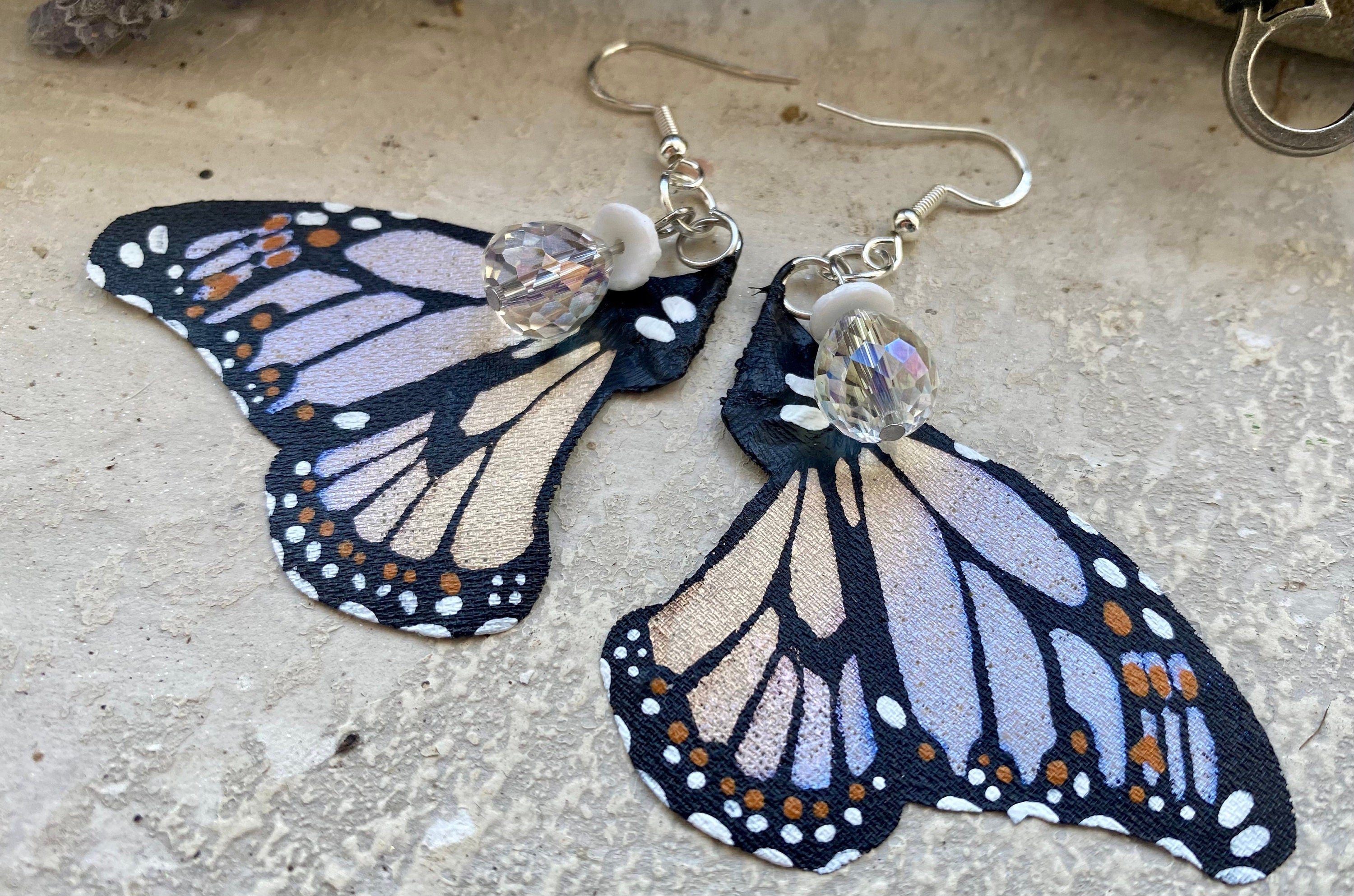 Hand Painted & Crafted Monarch Butterfly Earrings - "the Mini Haven Sisters Wings"