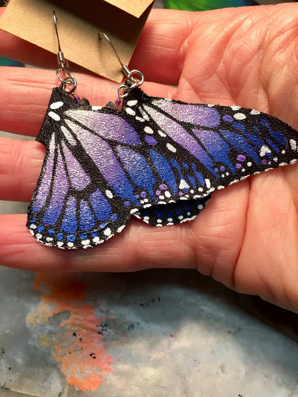 Hand Painted & Crafted Monarch Butterfly Earrings - "the Joanie G Wing Mini"