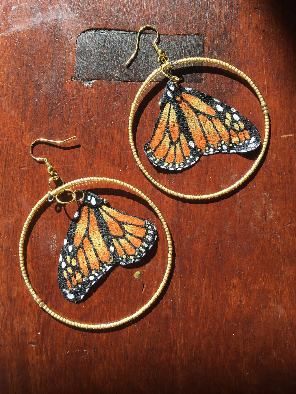 Hand Painted & Crafted Monarch Butterfly Earrings - "the Mini OG with Beaded Hoop"