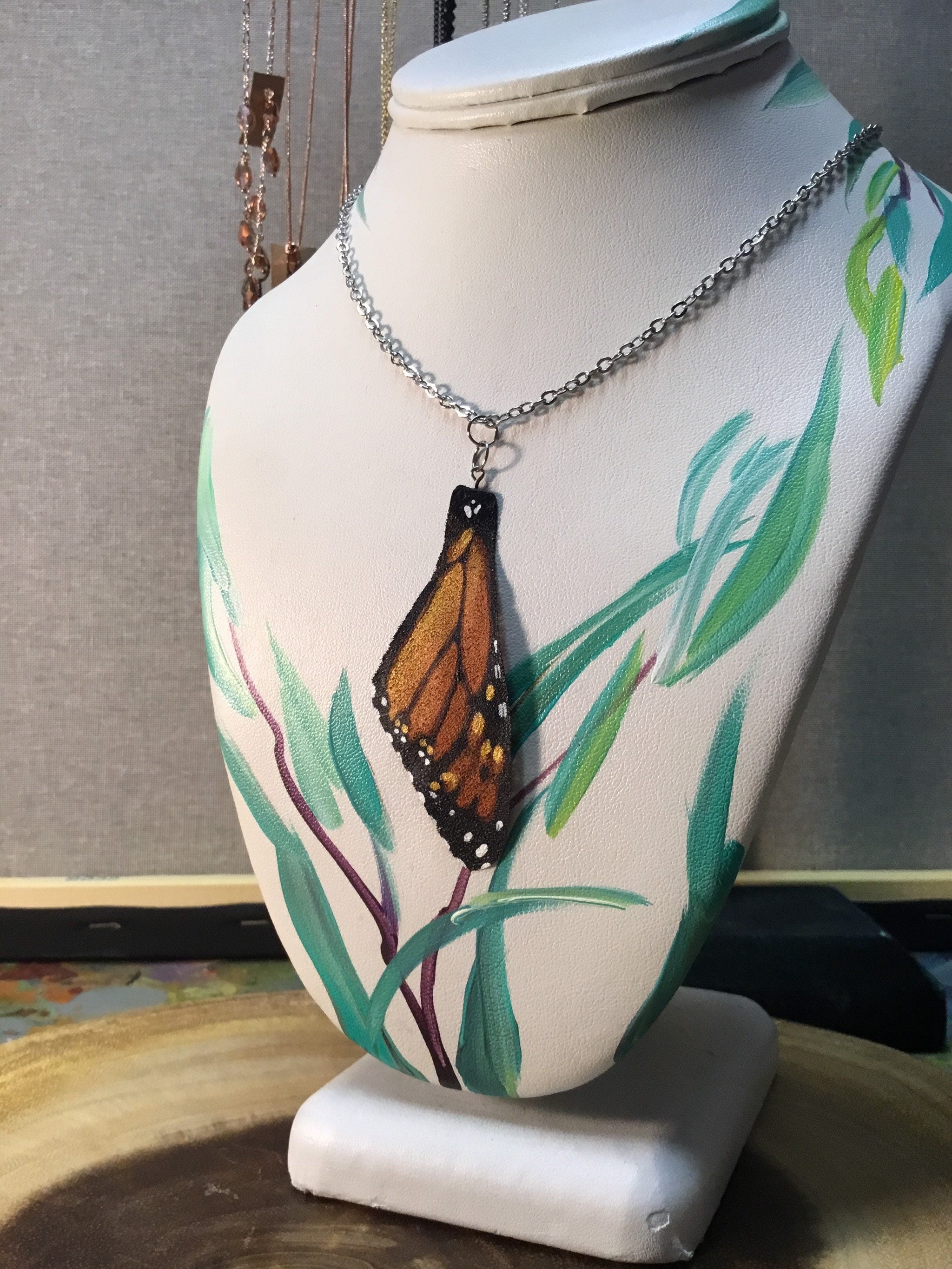 Hand Painted and Crafted Monarch Butterfly Necklace - "Simple & Sweet"