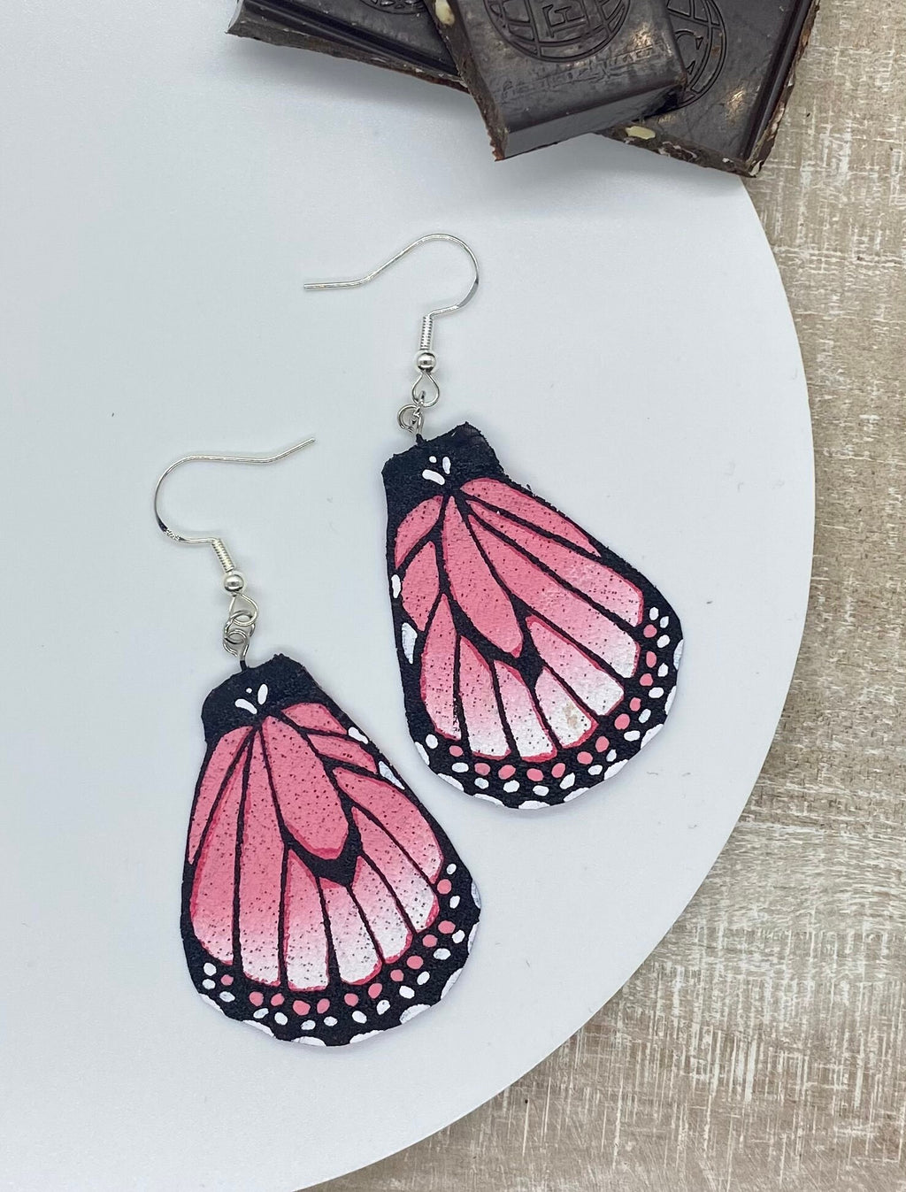 Hand Painted and Crafted Monarch Butterfly Earrings - "Classic & Sophisticated Rose"