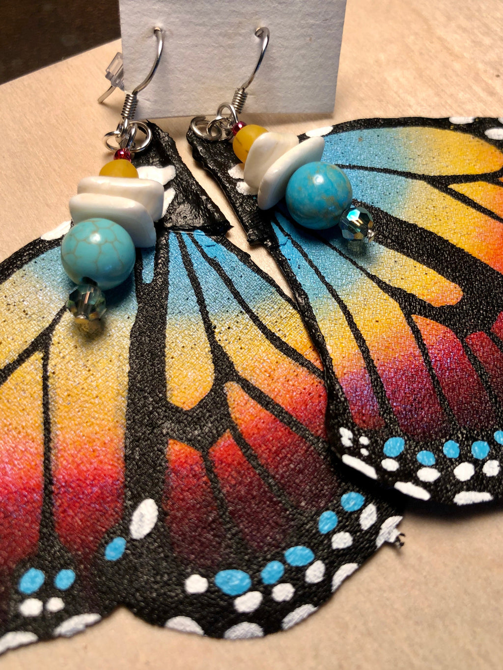 Hand Painted & Crafted Monarch Butterfly Earrings - "The Flower wing"