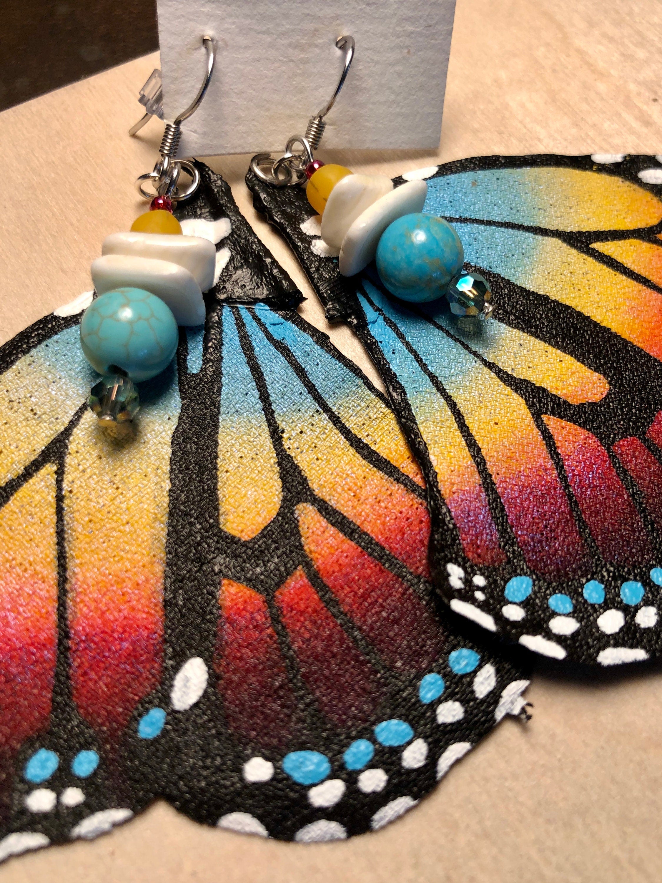Hand Painted & Crafted Monarch Butterfly Earrings - "The Flower wing"