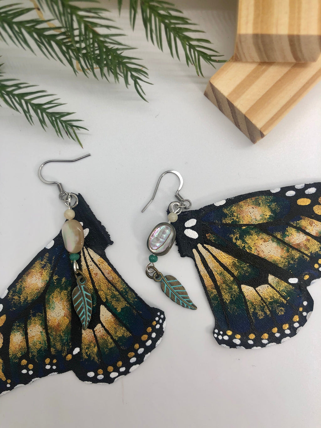 Hand Painted & Crafted Monarch Butterfly Earrings - "the Callie Wing"