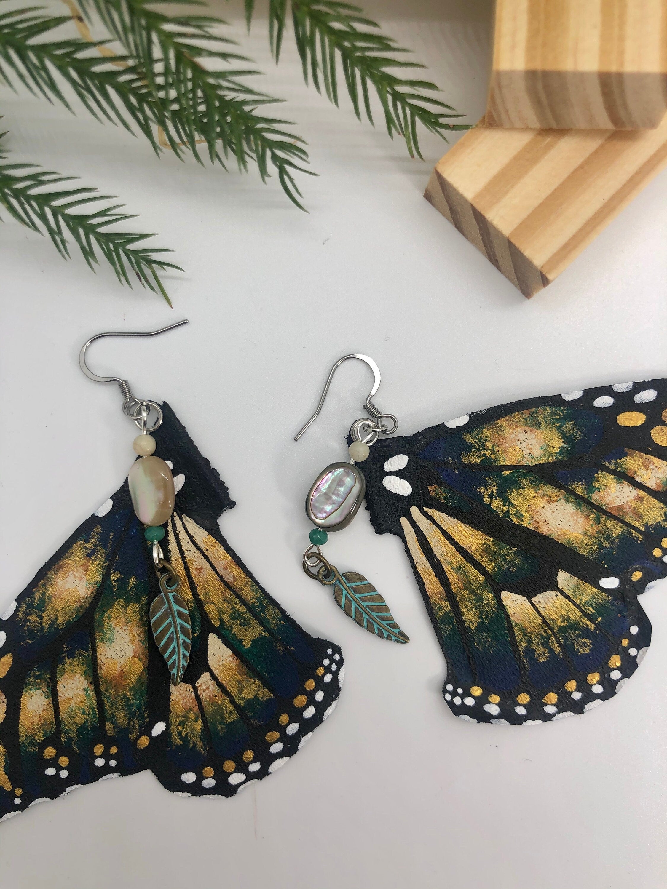 Hand Painted & Crafted Monarch Butterfly Earrings - "the Callie Wing"