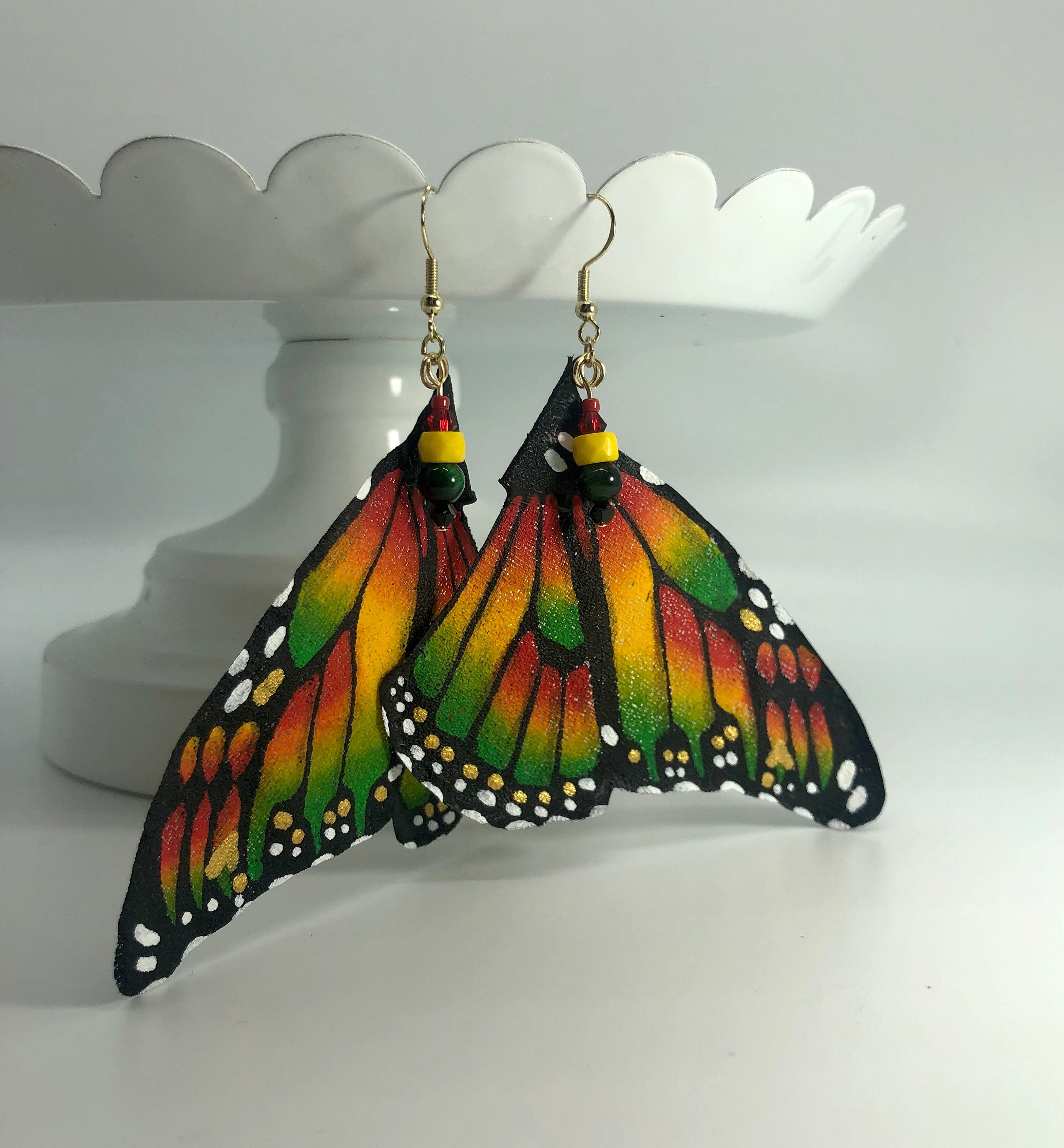 Hand Painted & Crafted Monarch Butterfly Earrings - "the New Reggae"