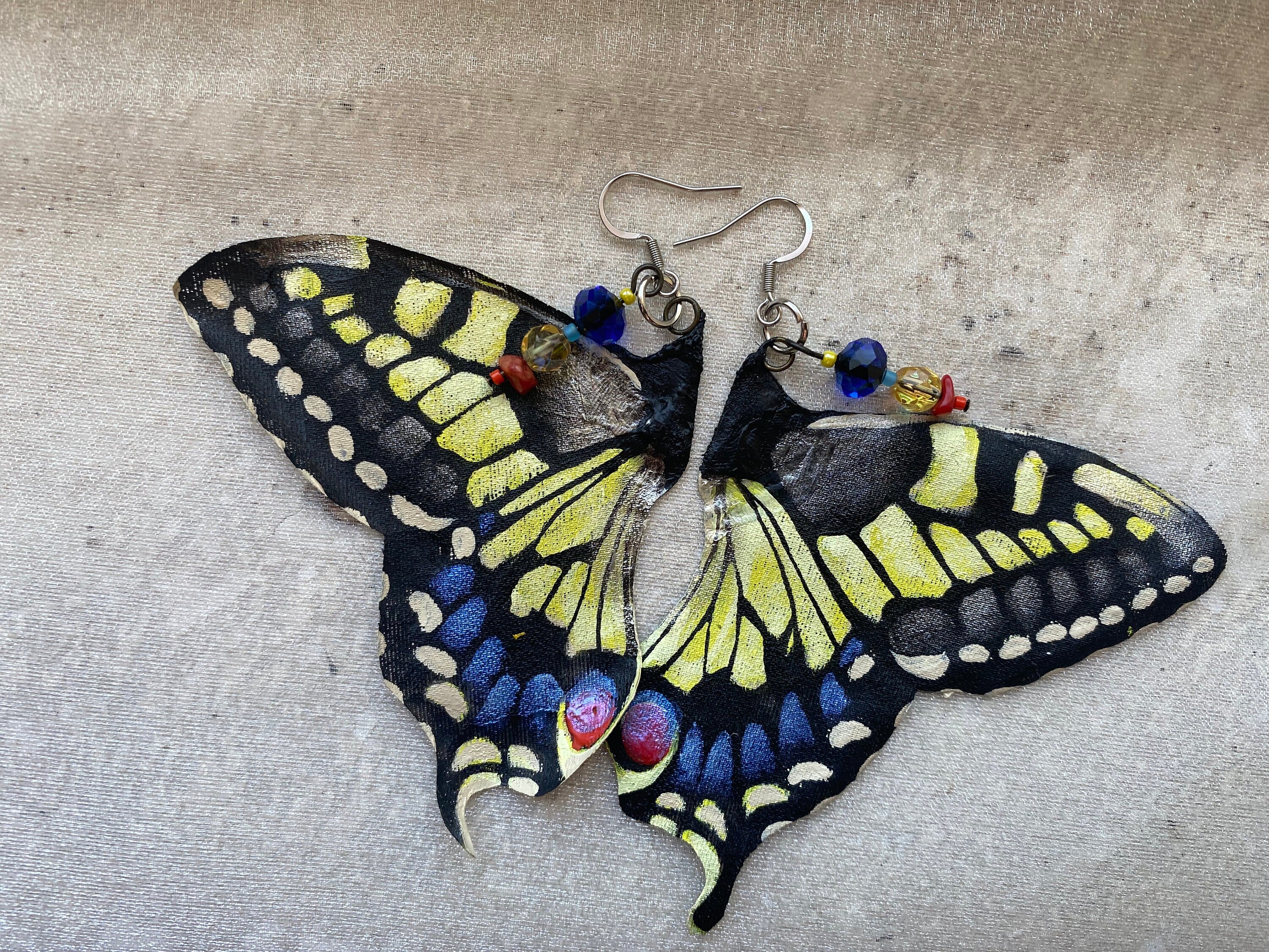 Hand Painted & Crafted Butterfly Earrings - "the Swallowtail wings"