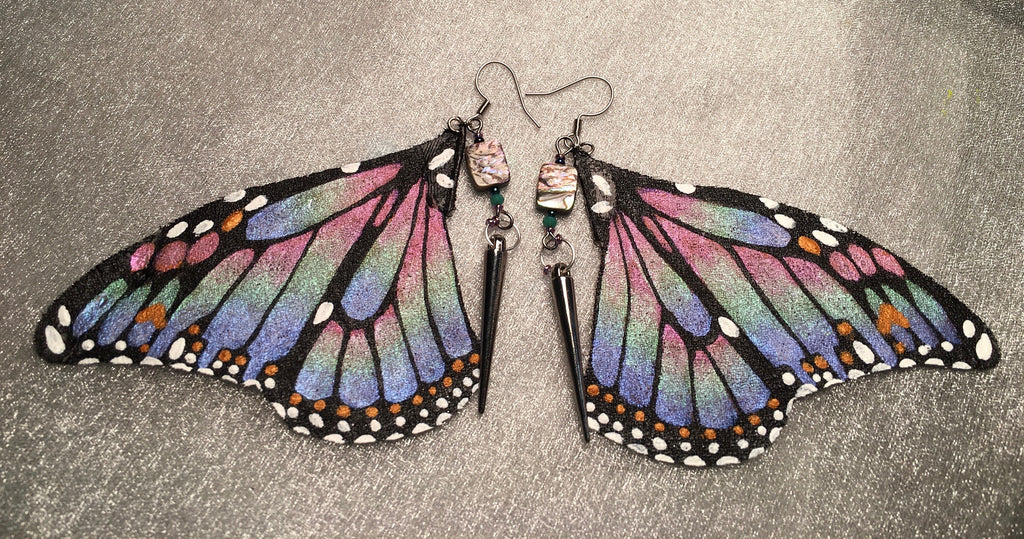 Hand Painted & Crafted Monarch Butterfly Earrings - "The Abalone wing"
