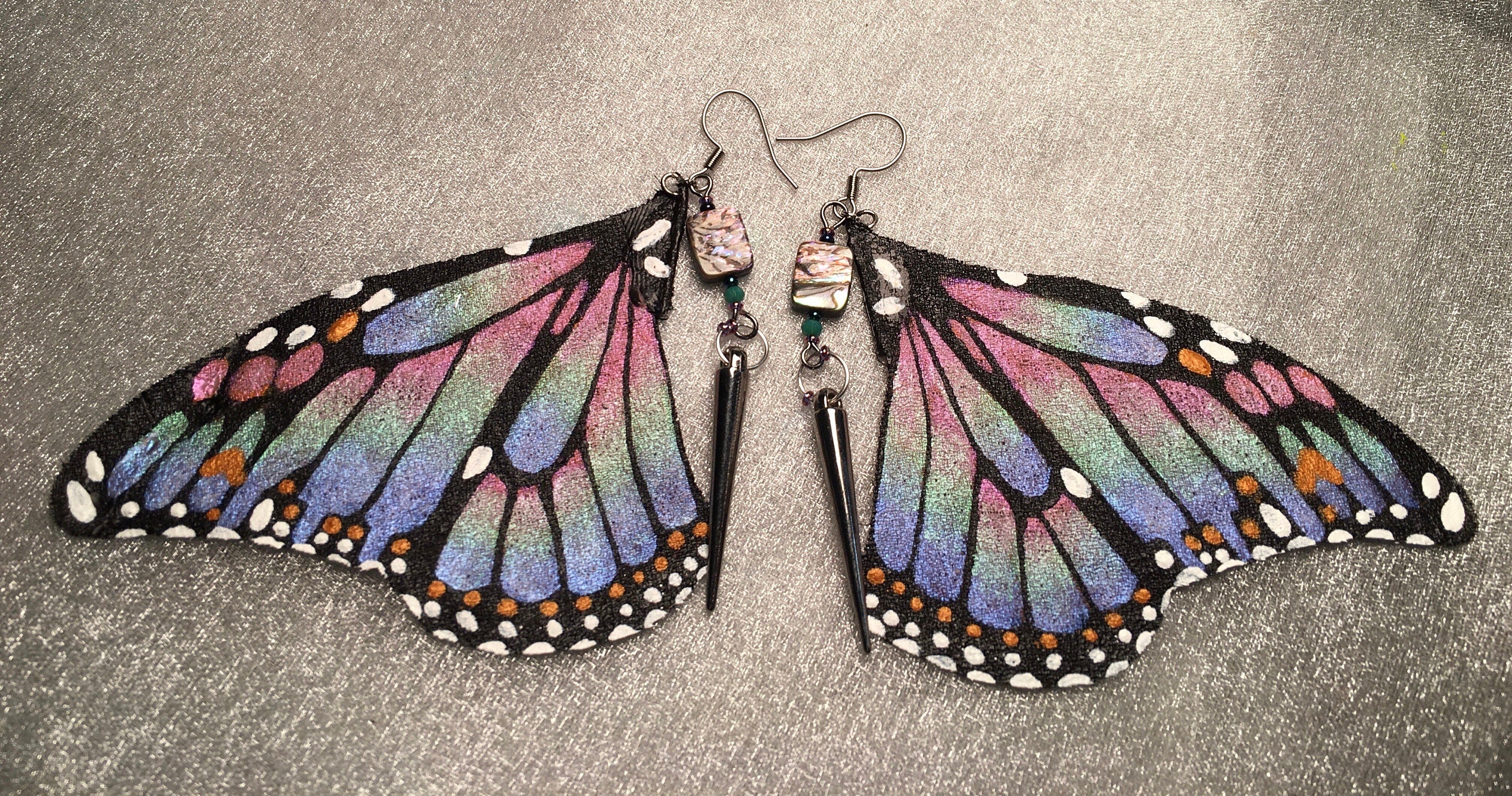 Hand Painted & Crafted Monarch Butterfly Earrings - "The Abalone wing"