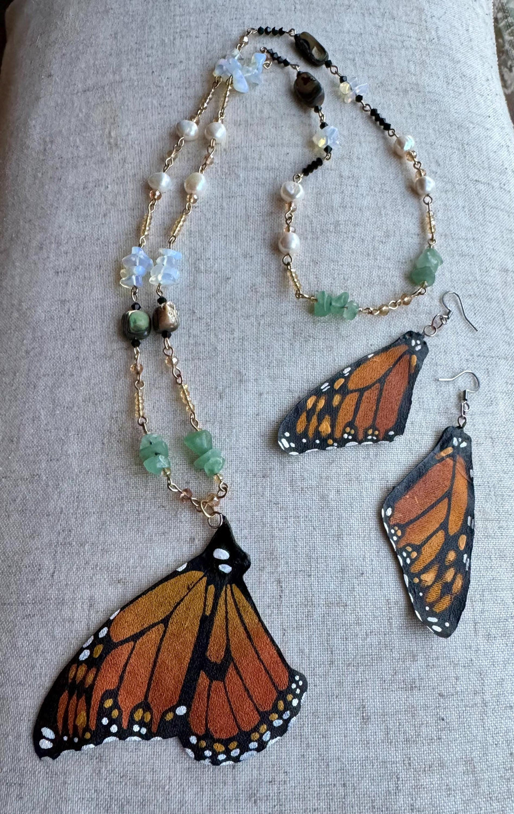 Gift Set - Necklace & Earrings .Hand Painted and Crafted Butterfly Jewelry.