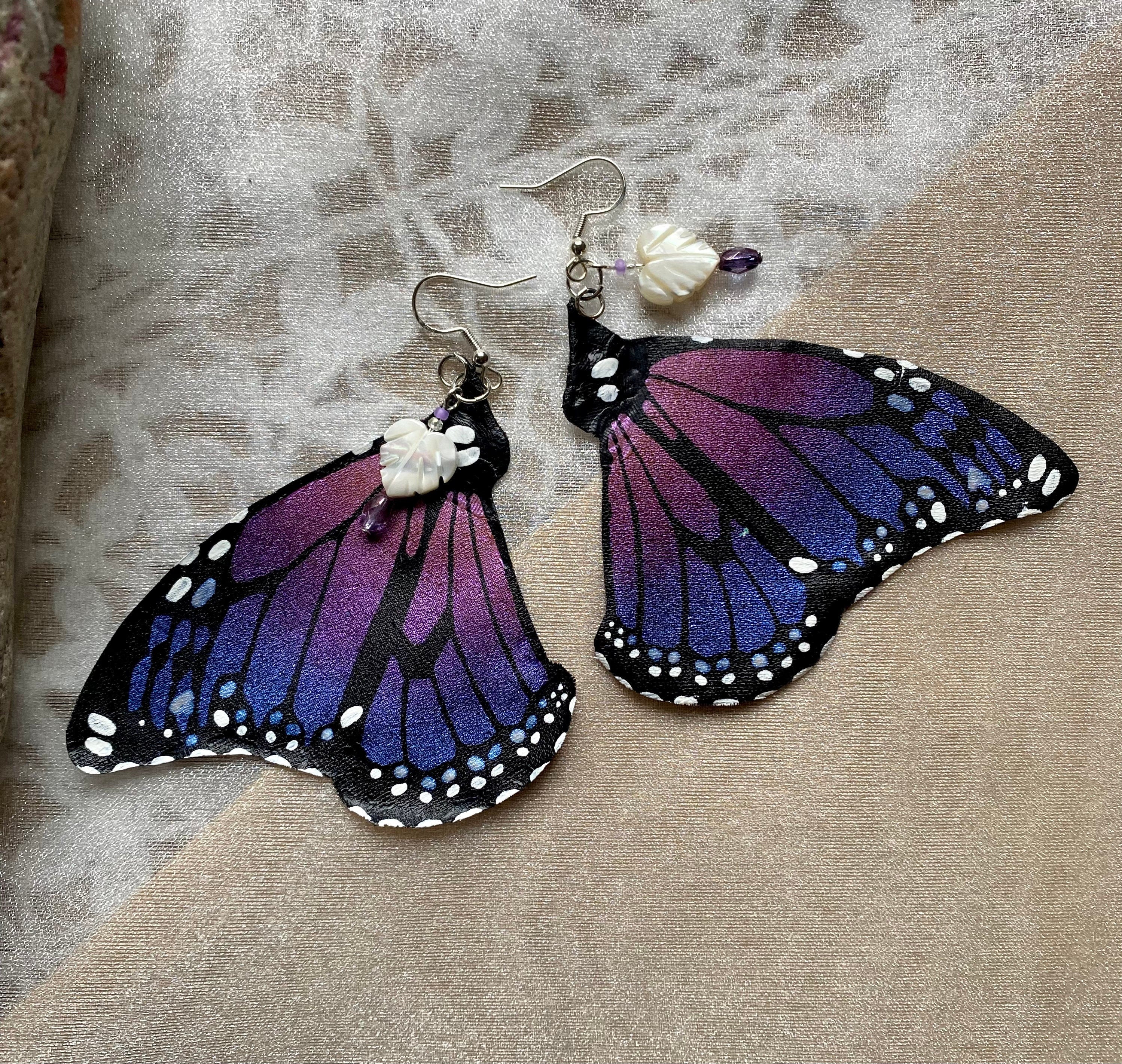 Hand Painted & Crafted Monarch Butterfly Earrings - "the Aurora wing"