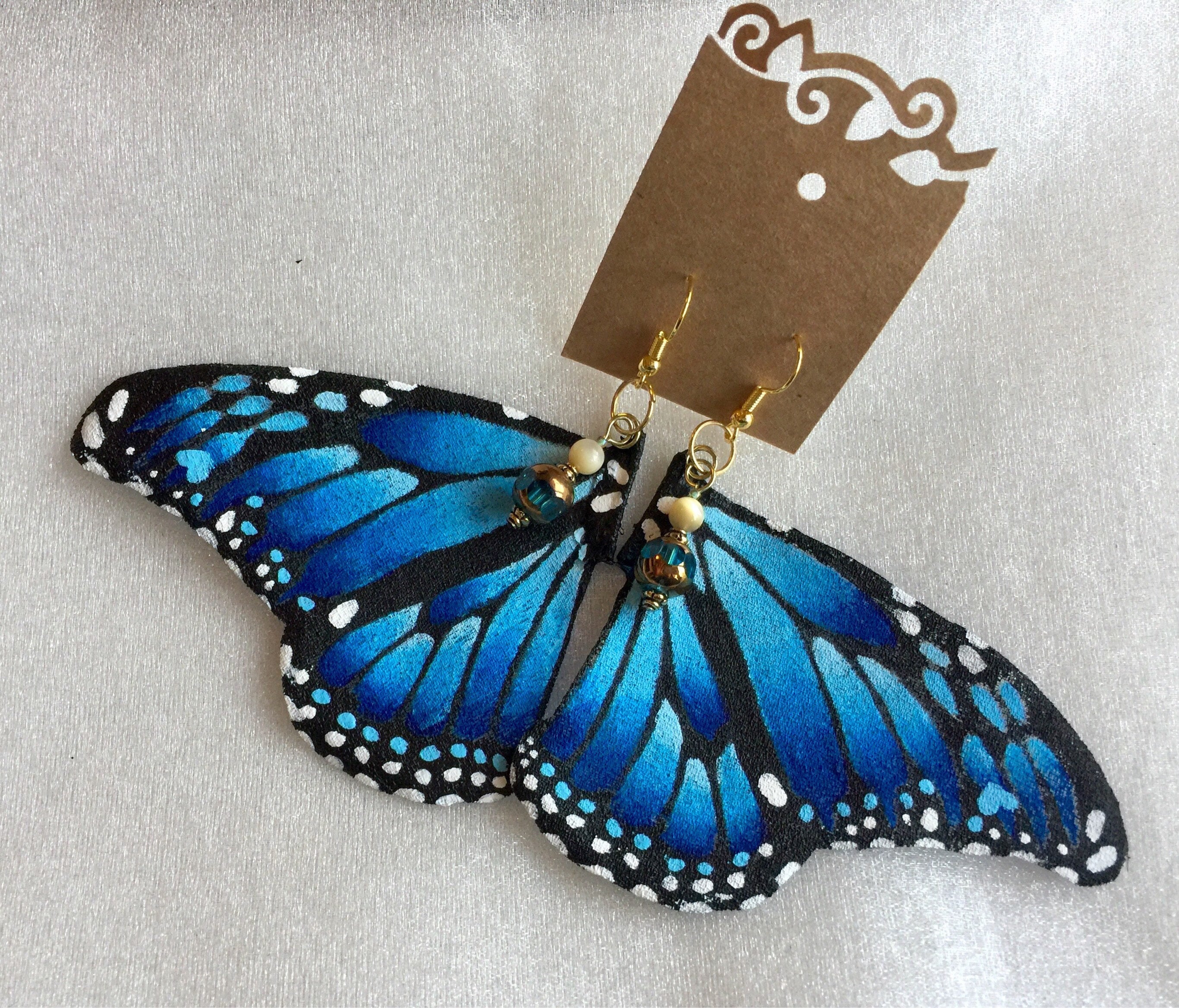 Hand Painted & Crafted Monarch Butterfly Earrings - "the Blue Hope"