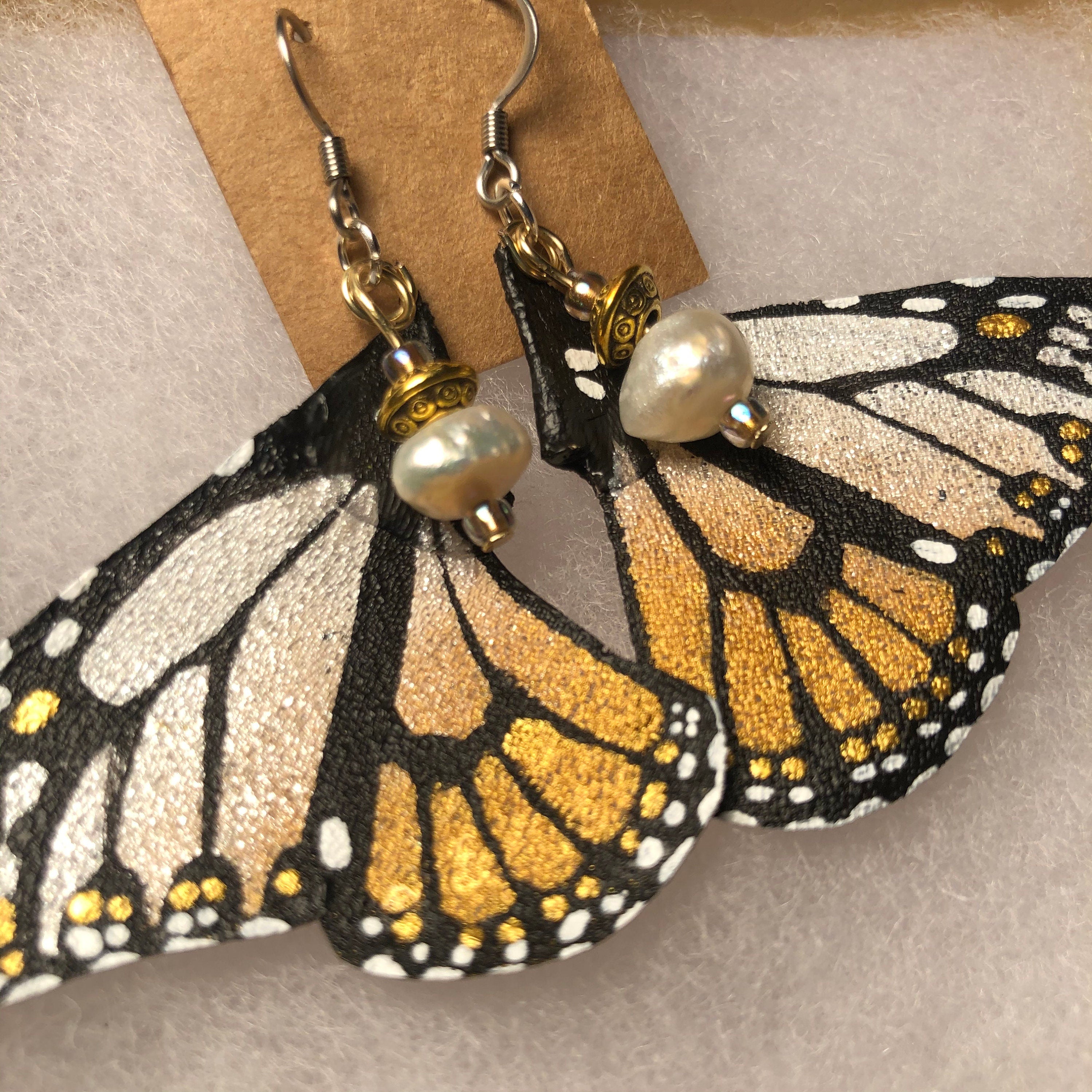 Hand Painted & Crafted Monarch Butterfly Earrings - "the Mini Glory wings"