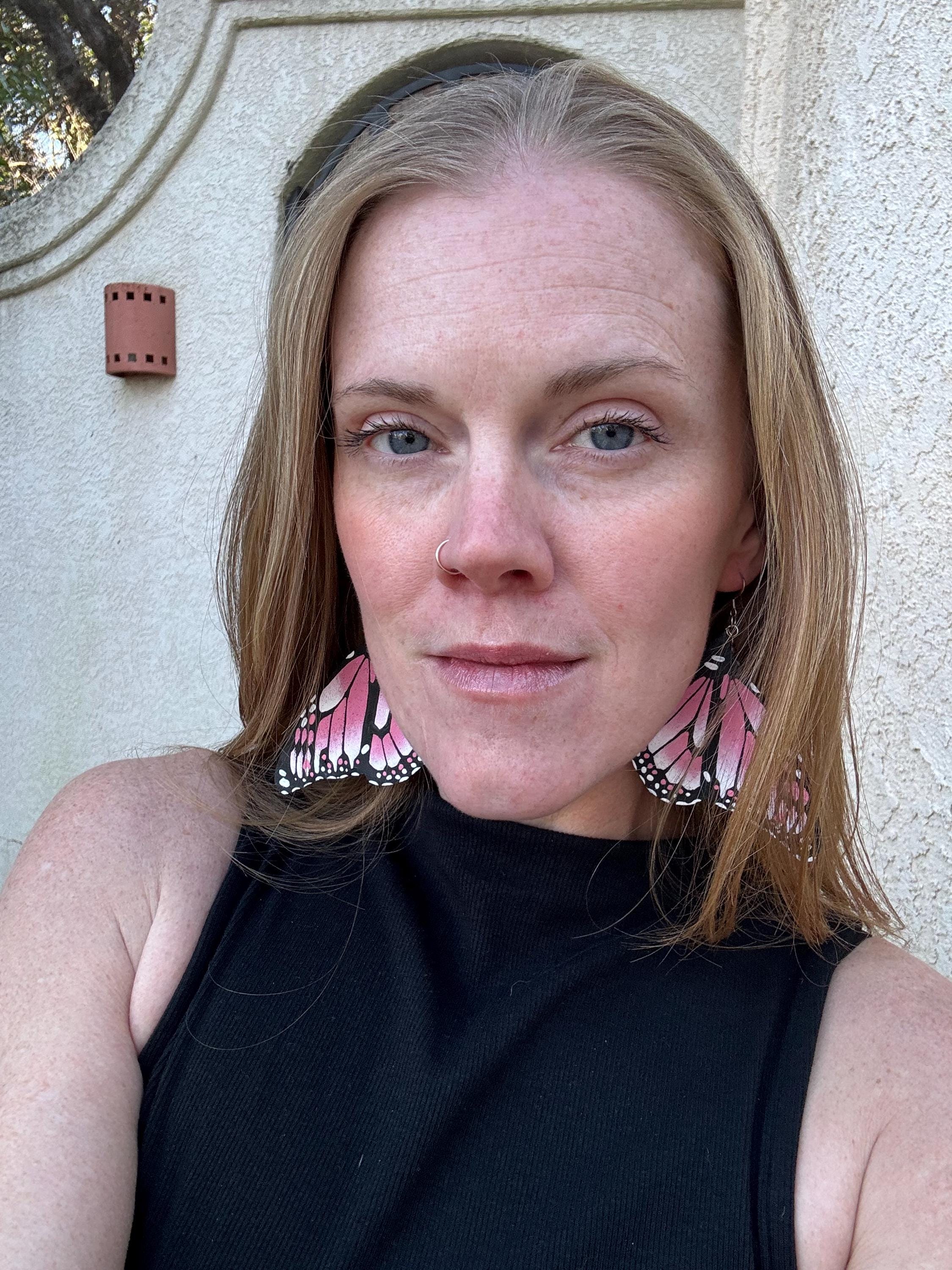 Hand Painted & Crafted Monarch Butterfly Earrings - "Poise Pastel wing"