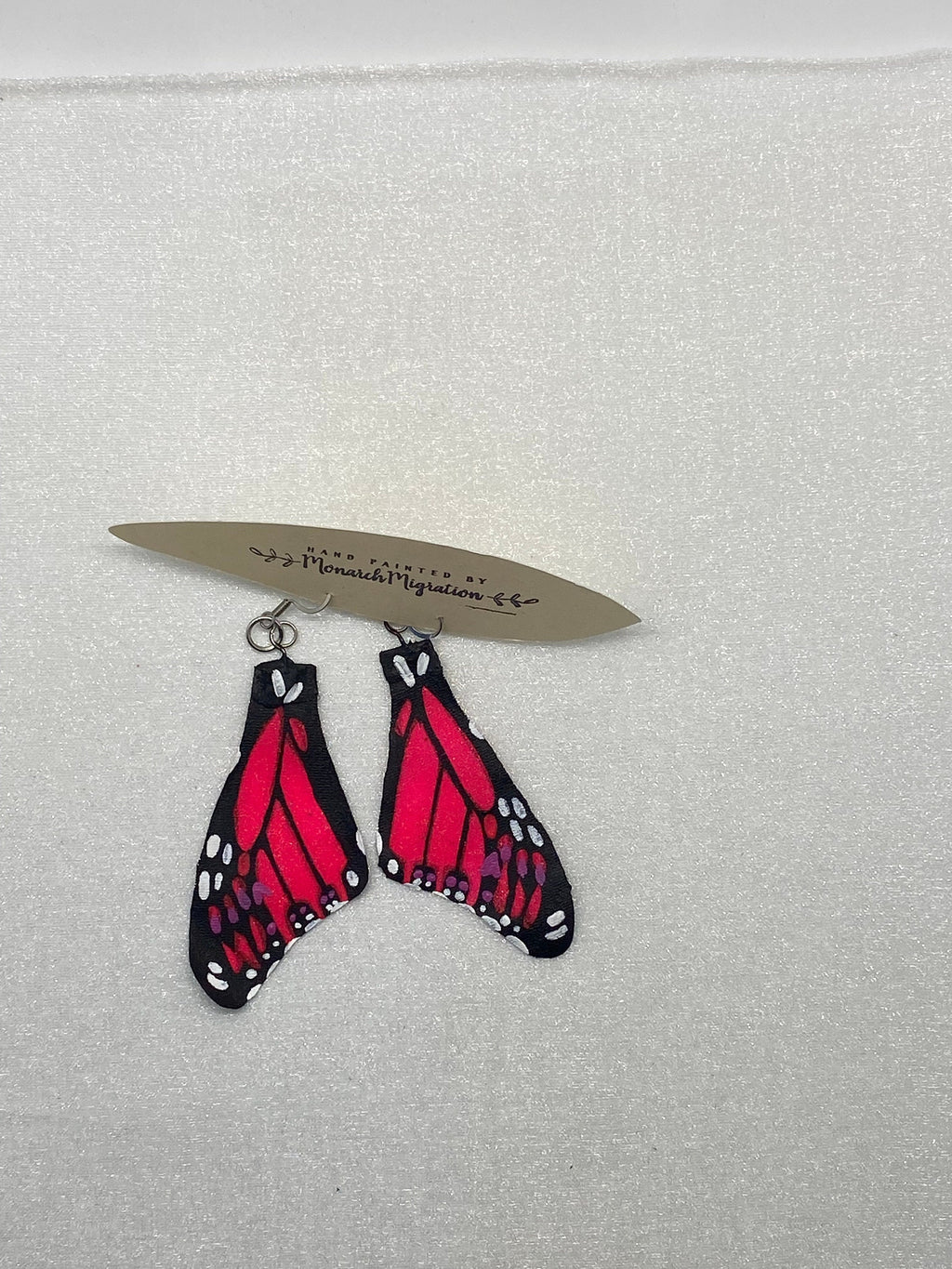 Hand Painted and Crafted Monarch Butterfly Earrings - "Classic & Sophisticated, Black light/Neon wing"