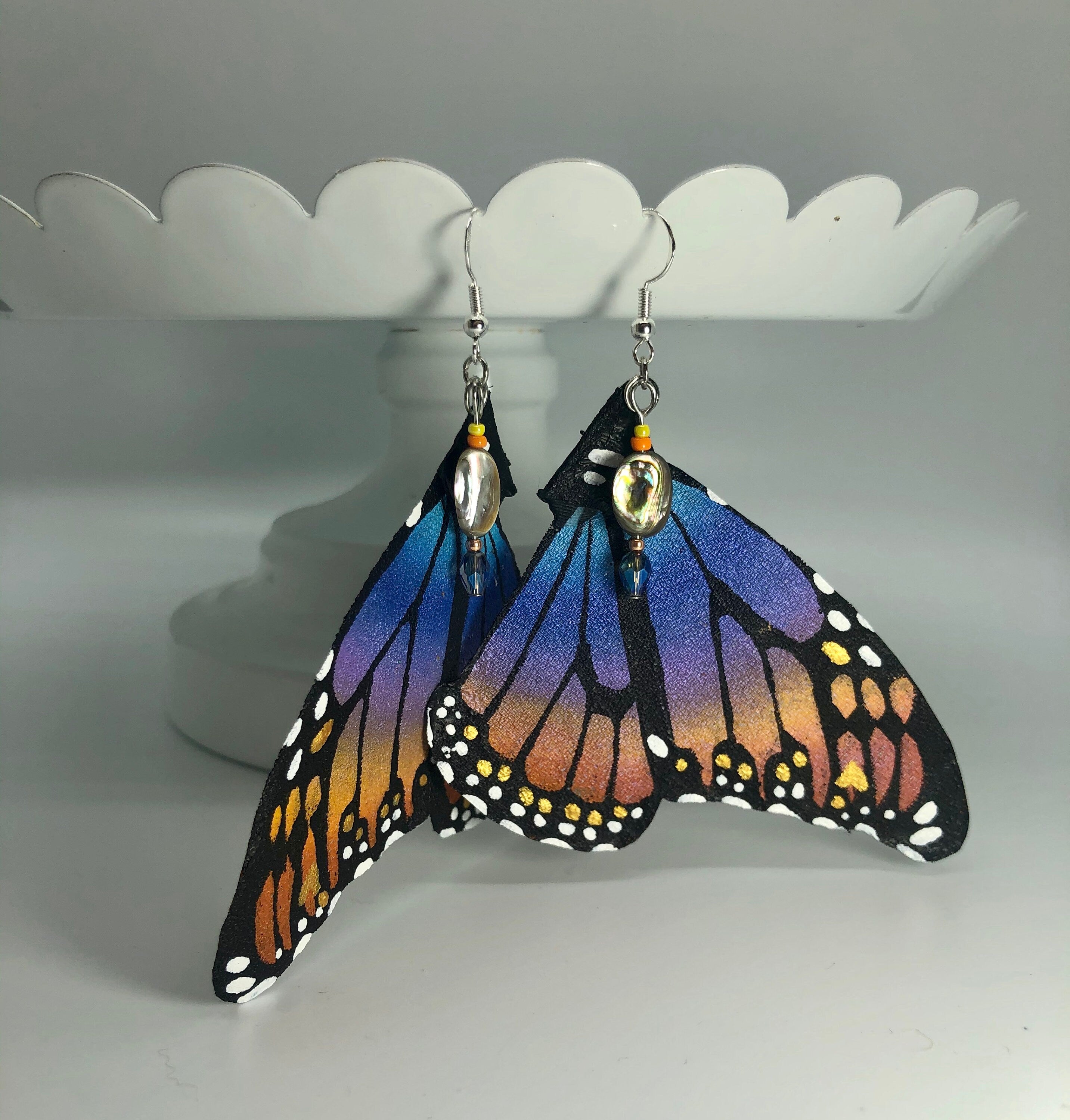 Hand Painted & Crafted Monarch Butterfly Earrings - "the Lani Love wings"