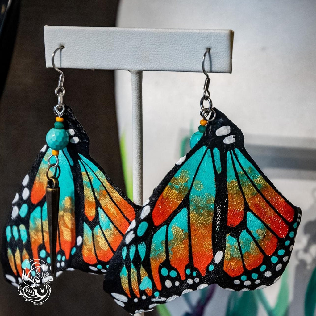 Hand Painted & Crafted Monarch Butterfly Earrings - "the Trish Wing"