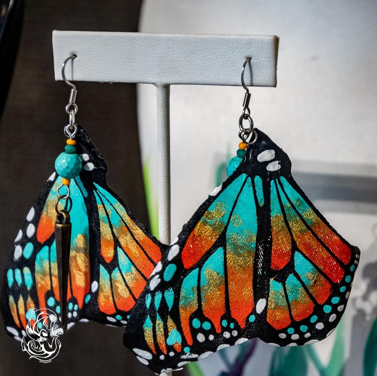 Hand Painted & Crafted Monarch Butterfly Earrings - "the Trish Wing"