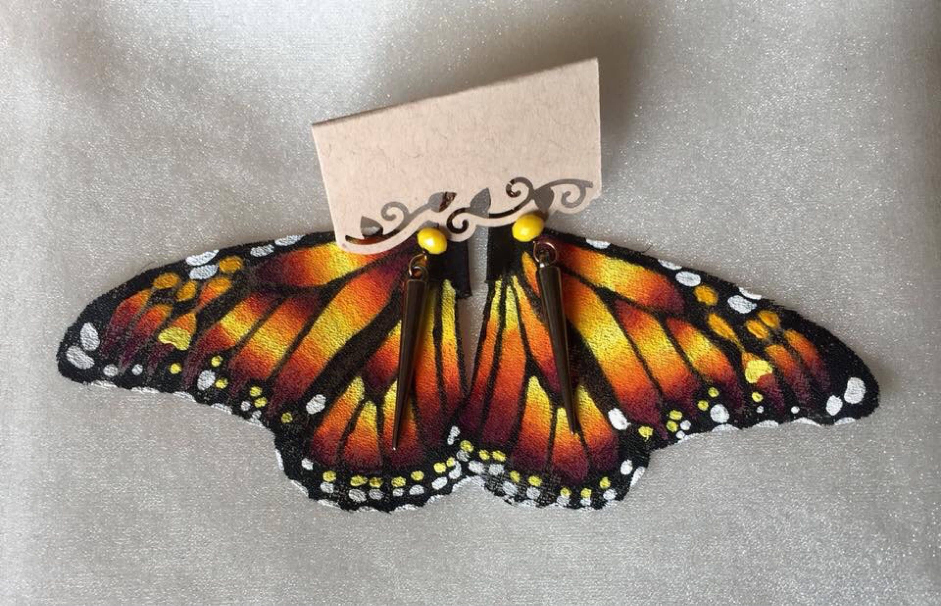 Hand Painted & Crafted Monarch Butterfly Earrings - "the Marissa Wing"