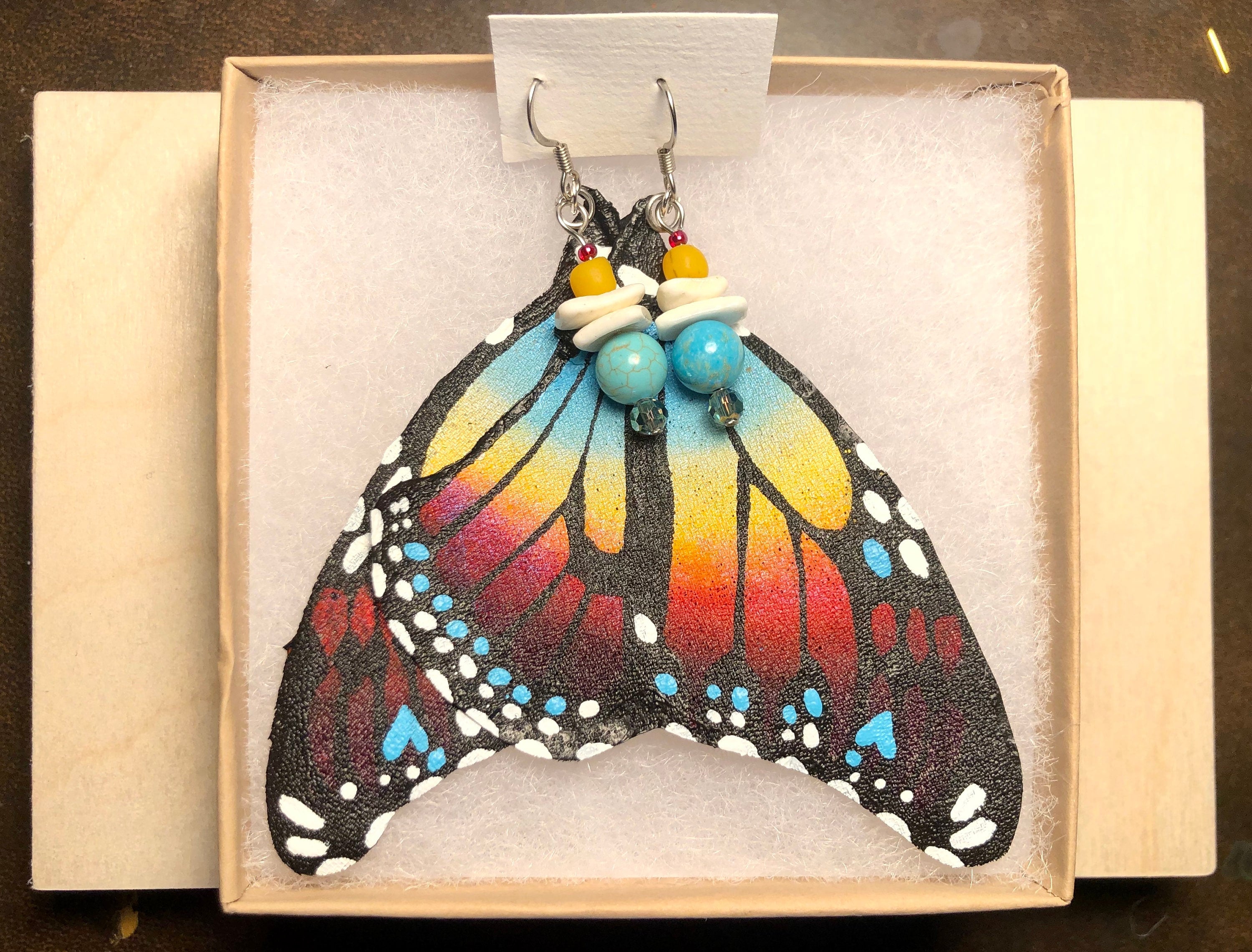 Hand Painted & Crafted Monarch Butterfly Earrings - "The Flower wing"