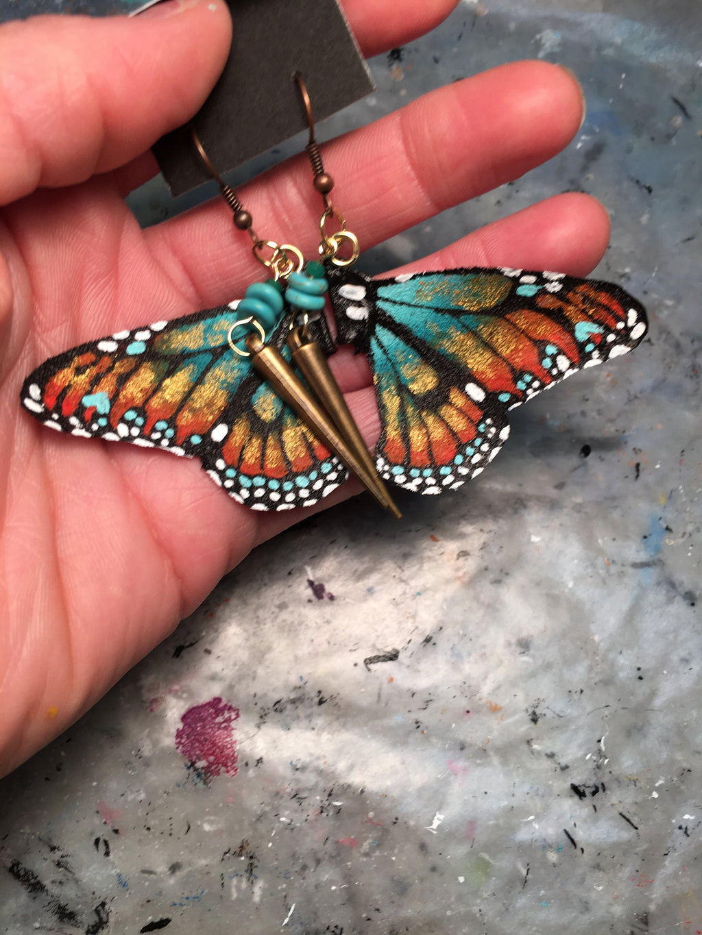 Hand Painted & Crafted Monarch Butterfly Earrings - "the Mini Trish Wing"