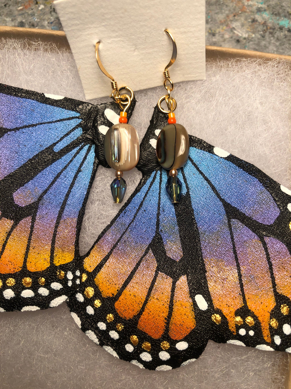Hand Painted & Crafted Monarch Butterfly Earrings - "the Lani Love wings"
