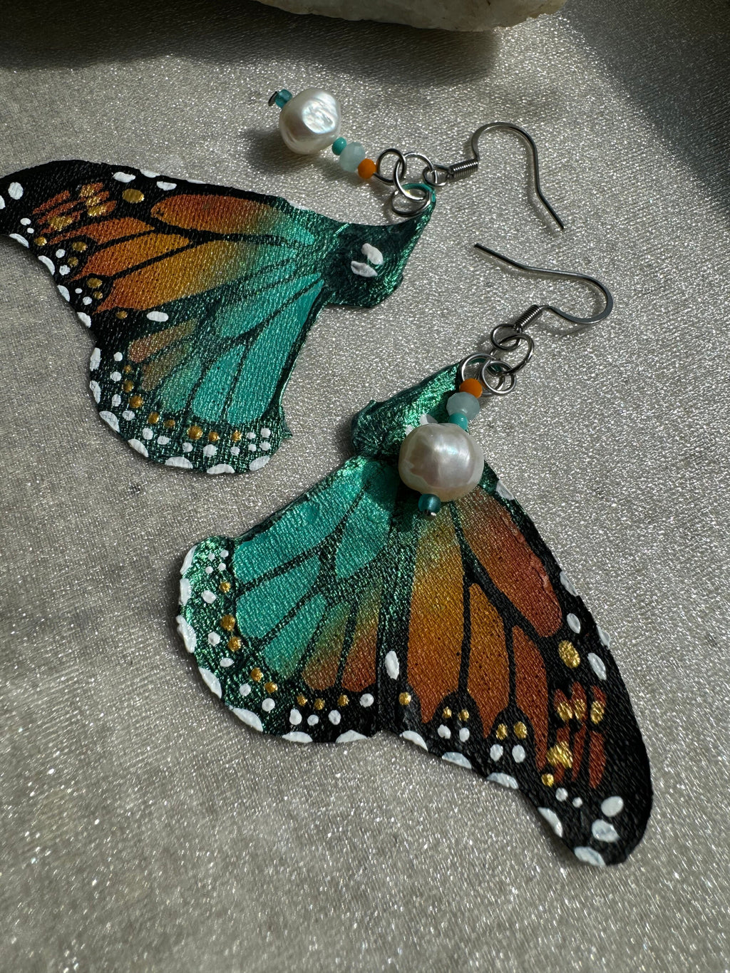 Hand Painted & Crafted Monarch Butterfly Earrings - "the Mini Lincoln wings"