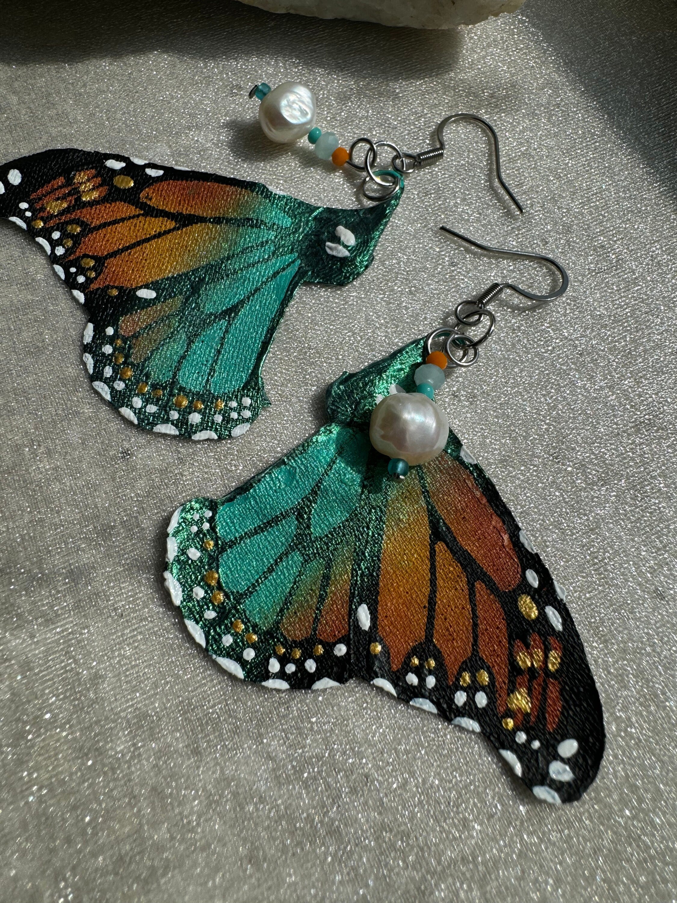 Hand Painted & Crafted Monarch Butterfly Earrings - "the Mini Lincoln wings"