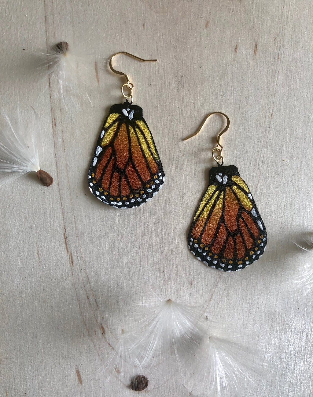 Hand Painted and Crafted Monarch Butterfly Earrings - "Classic & Sophisticated Bottom Monarch Wing"