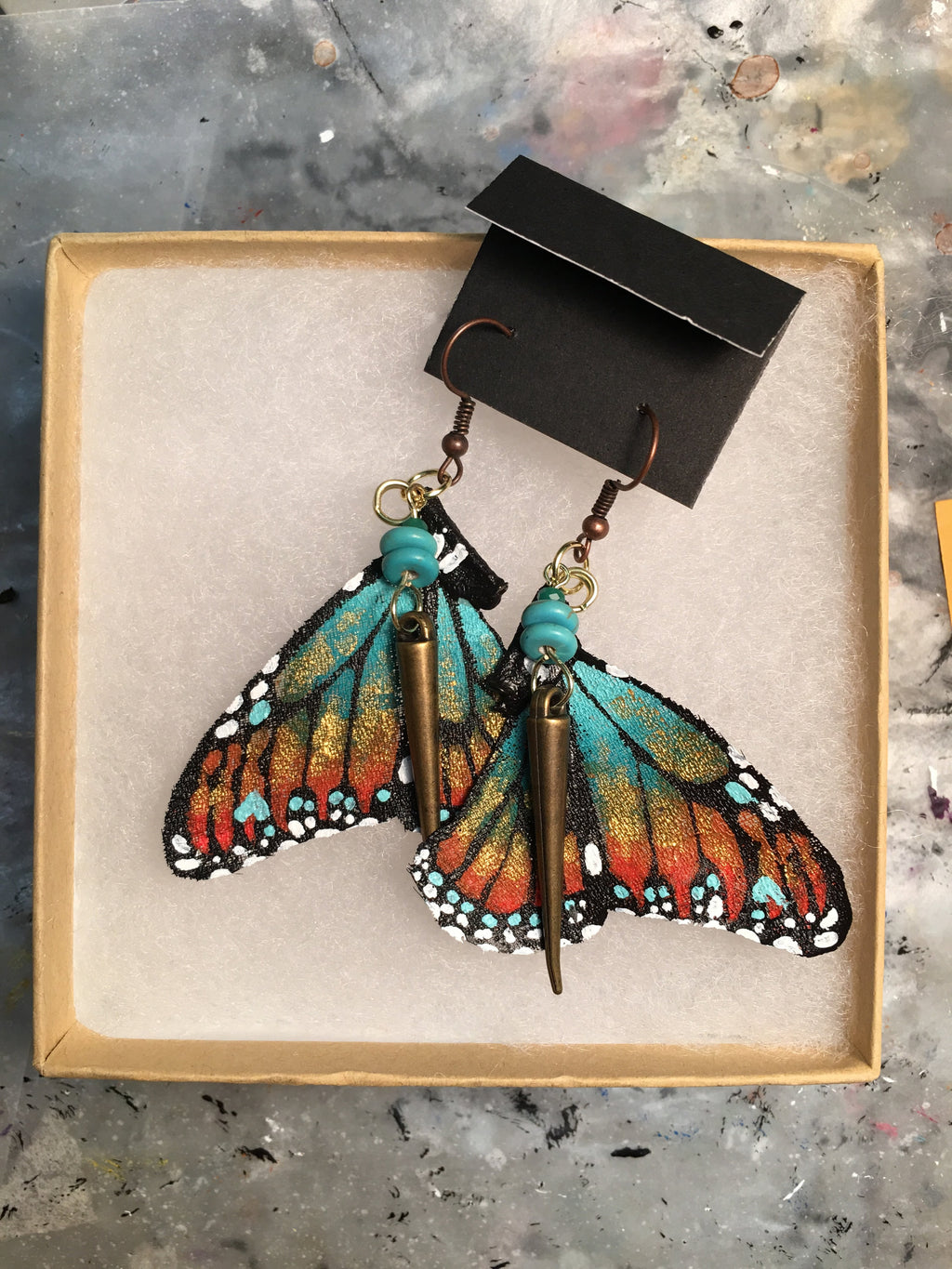 Hand Painted & Crafted Monarch Butterfly Earrings - "the Mini Trish Wing"