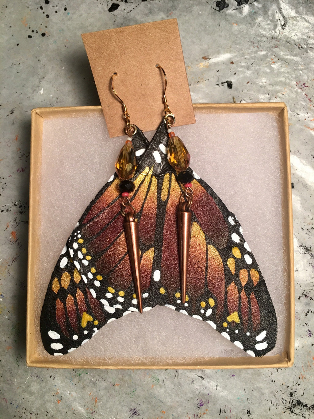 Hand Painted & Crafted Monarch Butterfly Earrings - "the Rae Wings"