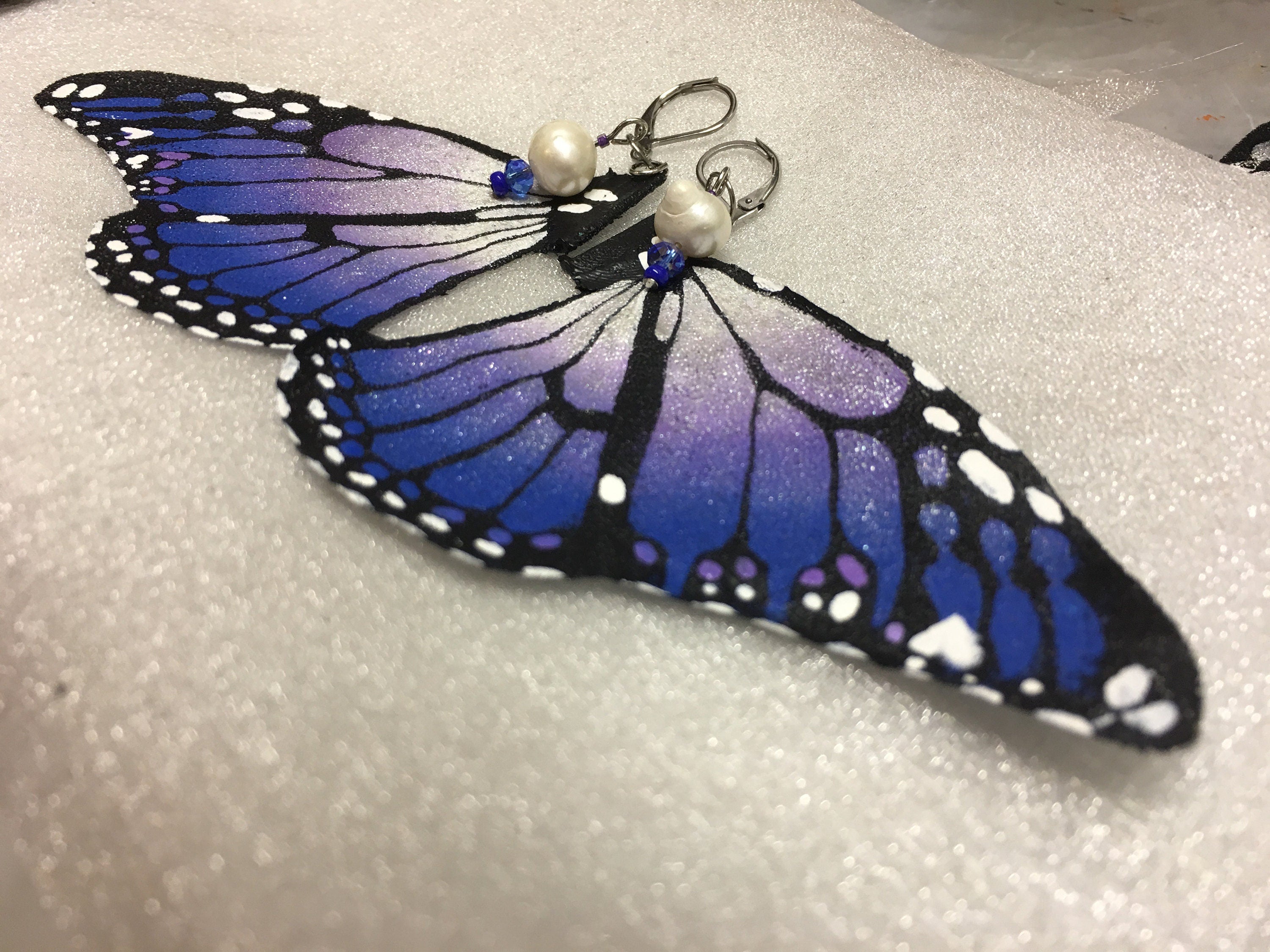 Hand Painted & Crafted Monarch Butterfly Earrings - "the Joanie G Wing"