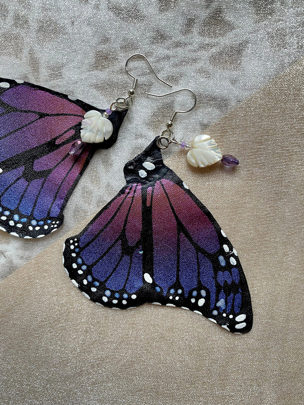 Hand Painted & Crafted Monarch Butterfly Earrings - "the Aurora wing"