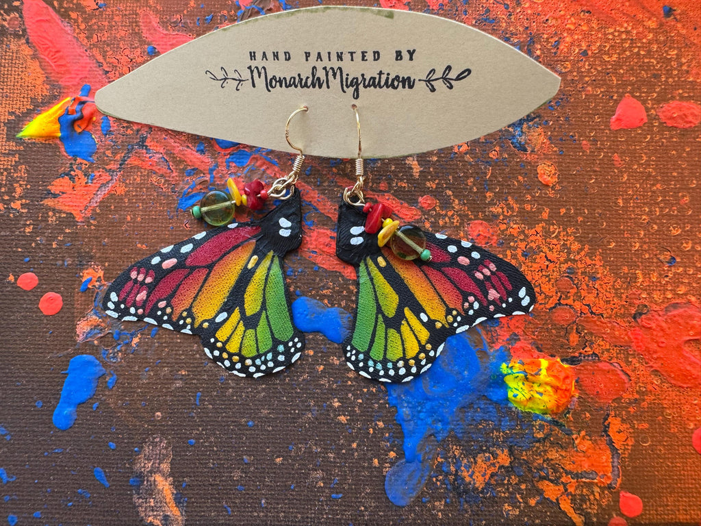 Hand Painted & Crafted Monarch Butterfly Earrings - "the Mini Reggae blend"