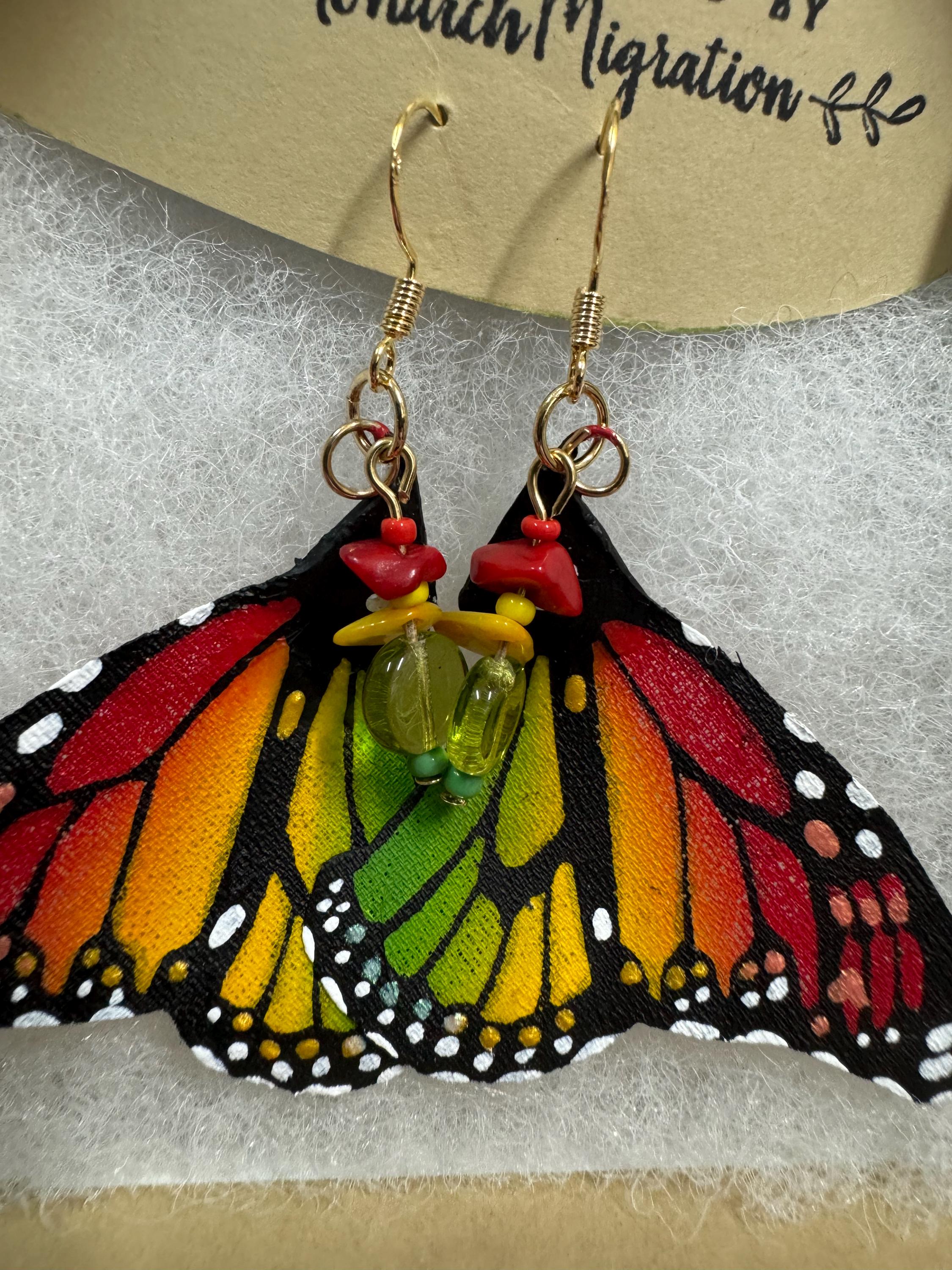 Hand Painted & Crafted Monarch Butterfly Earrings - "the Mini Reggae blend"